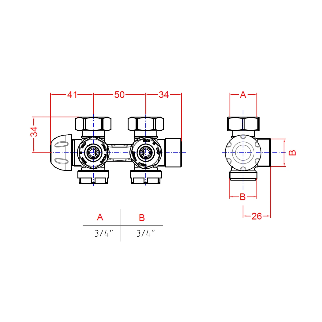 XIMAX Mittenanschlussgarnitur Multiblock für 50 mm Mittelanschluss, Eck- & Durchgangsform, inkl. Thermostatkopf & Blende, Weiß