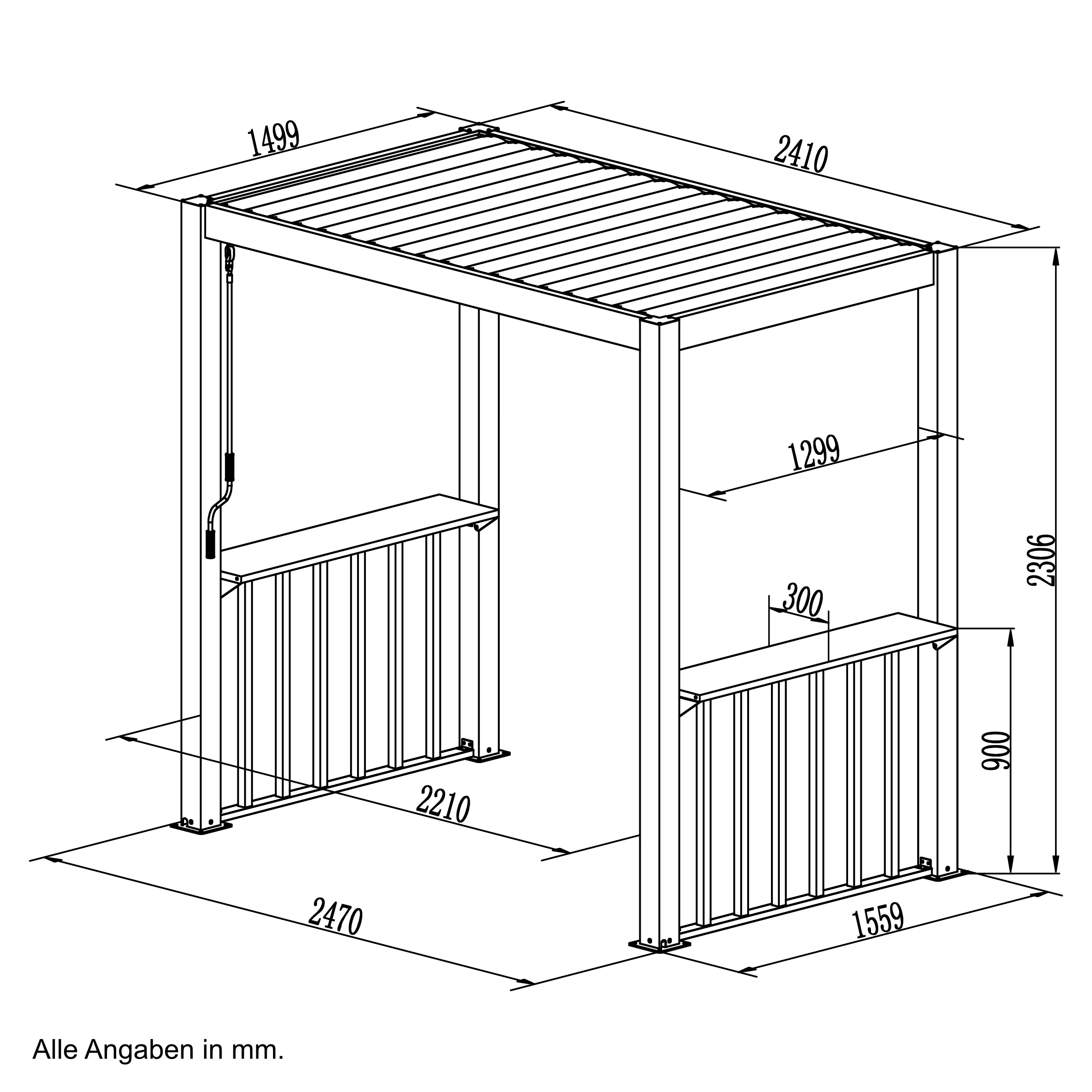 agadon Grillpergola BBQ 150 x 250 x 230 cm Dunkelgrau mit Ablage und Seitenelementen
