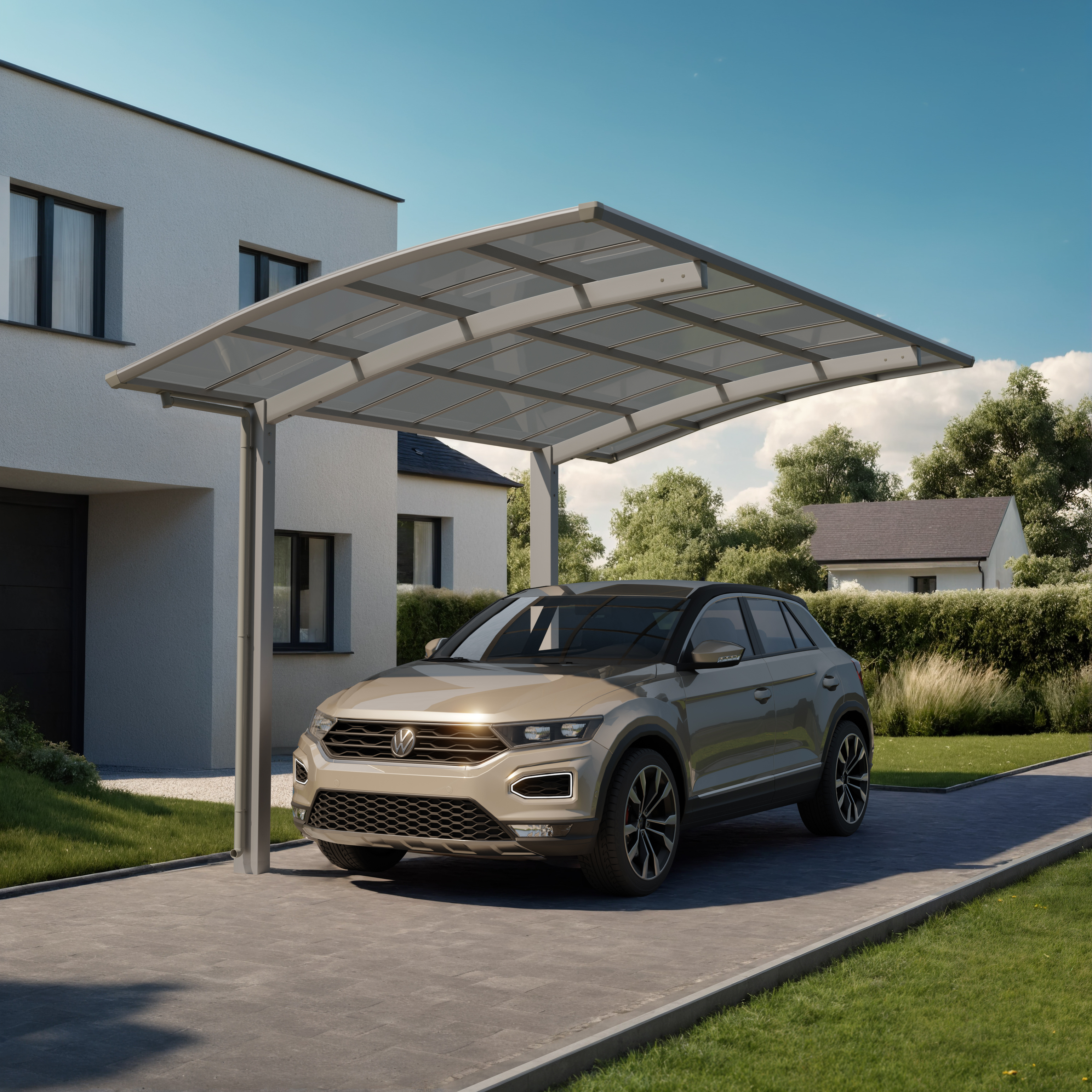Aluminium Design-Carport Bogendach Edelstahl-Look Schneelast 100 kg/qm