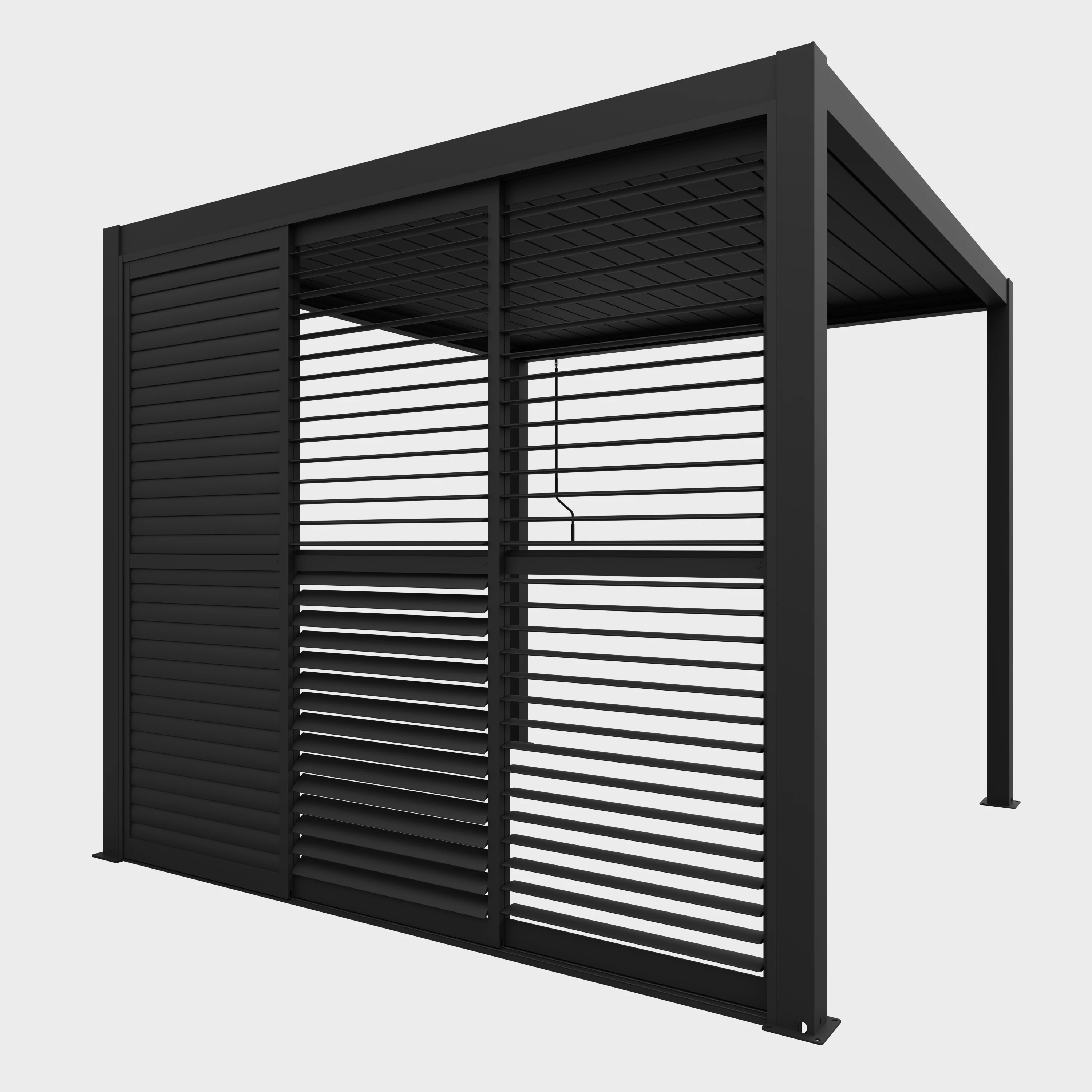 Lamellenwand Schiebetür für Pergola verstellbare Lamellen, manueller Sichtschutz in Dunkelgrau