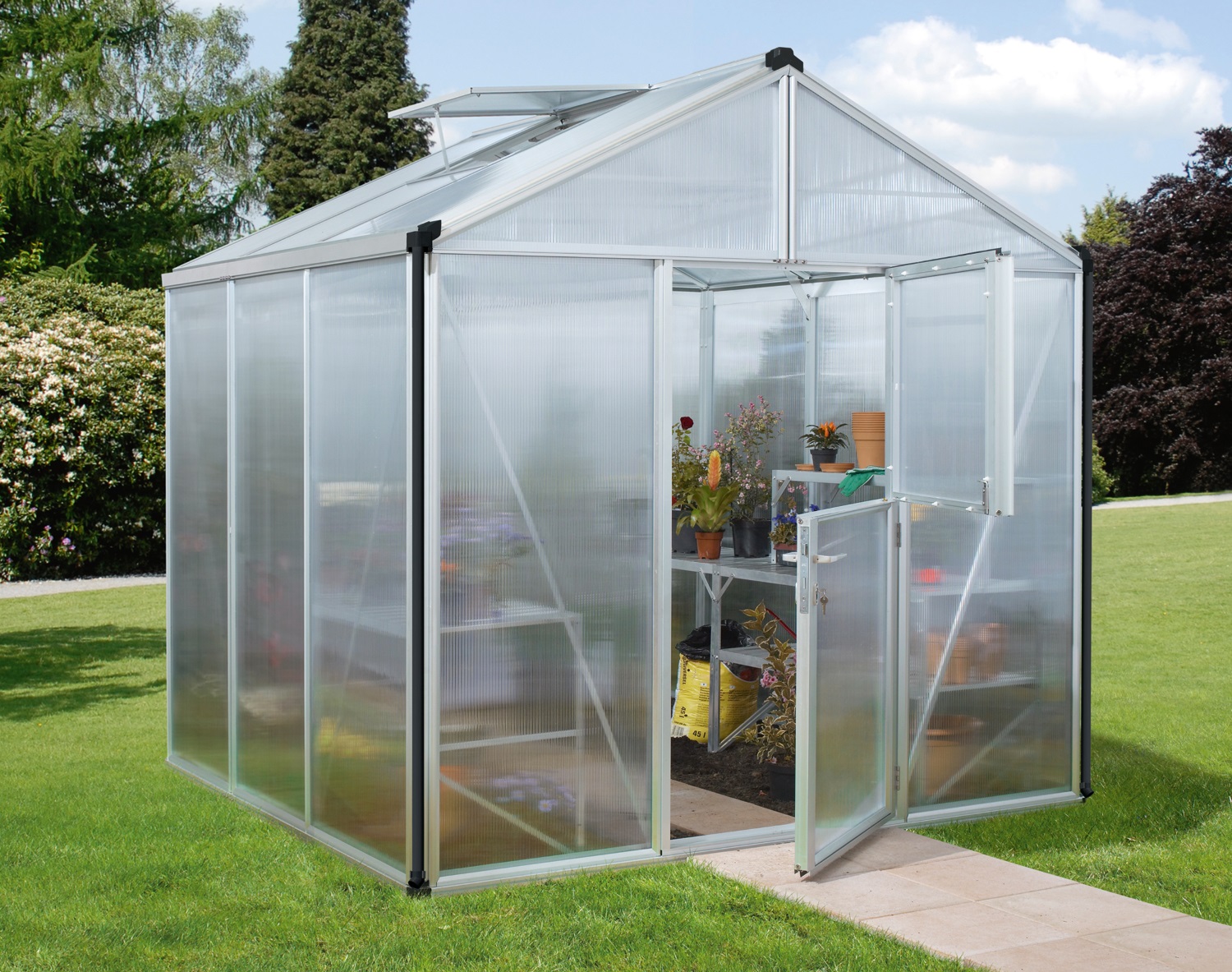 Vitavia Gewächshaus Zeus 6200 10 mm Hohlkammerplattenn inkl. 2 Dachfenster, Aluminium eloxiert
