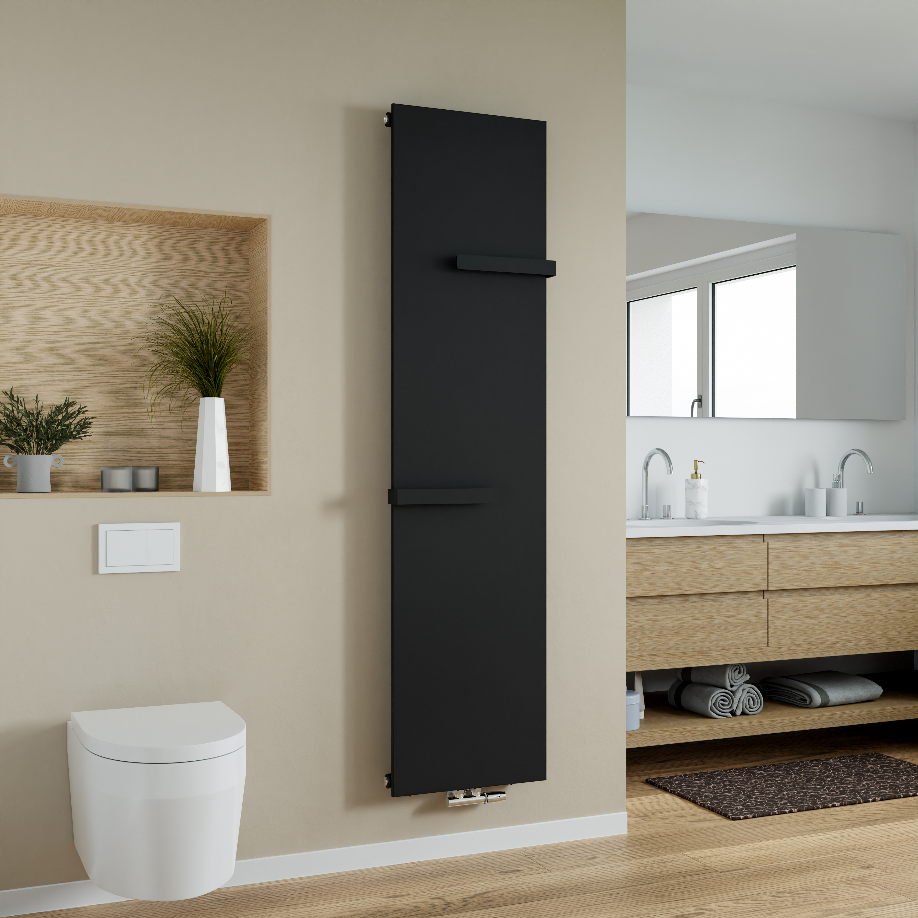 AZUR Badheizkörper Molly mit Mittenanschluss, 1820 x 452 mm, Schwarz matt, 671 Watt