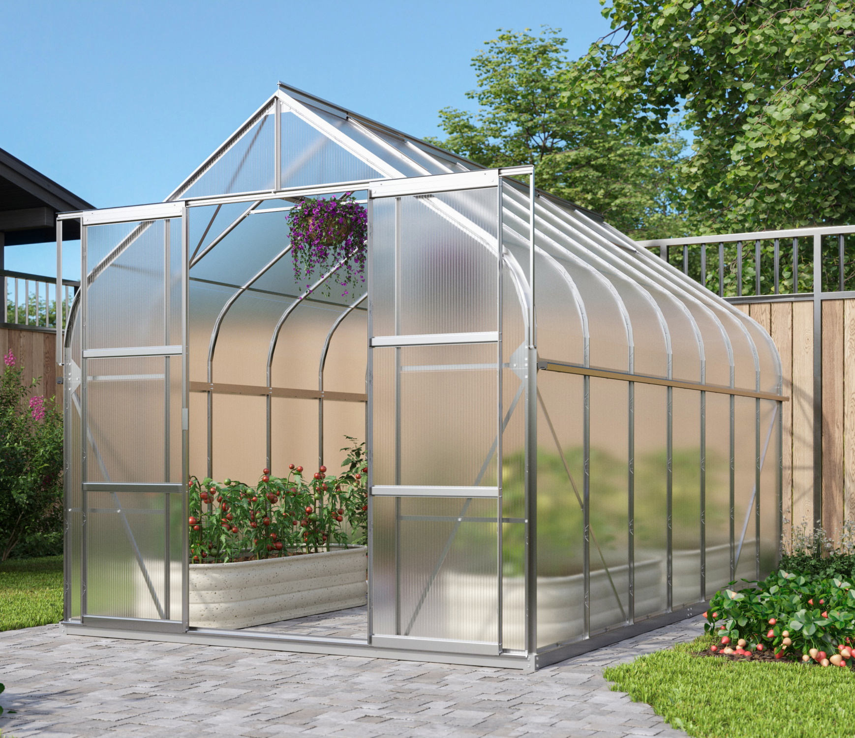 Vitavia Gewächshaus Dione 11500 4mm HKP inkl. 4 Dachfenster und Stahlfundament, Aluminium elox