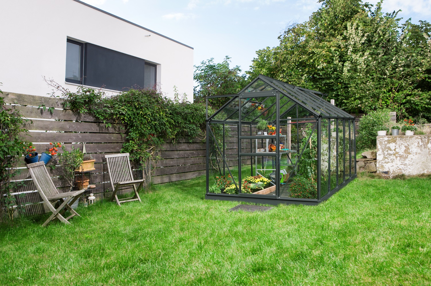 Vitavia Gewächshaus Venus 6200 ESG 3 mm inkl. 2 Dachfenster, Schwarz