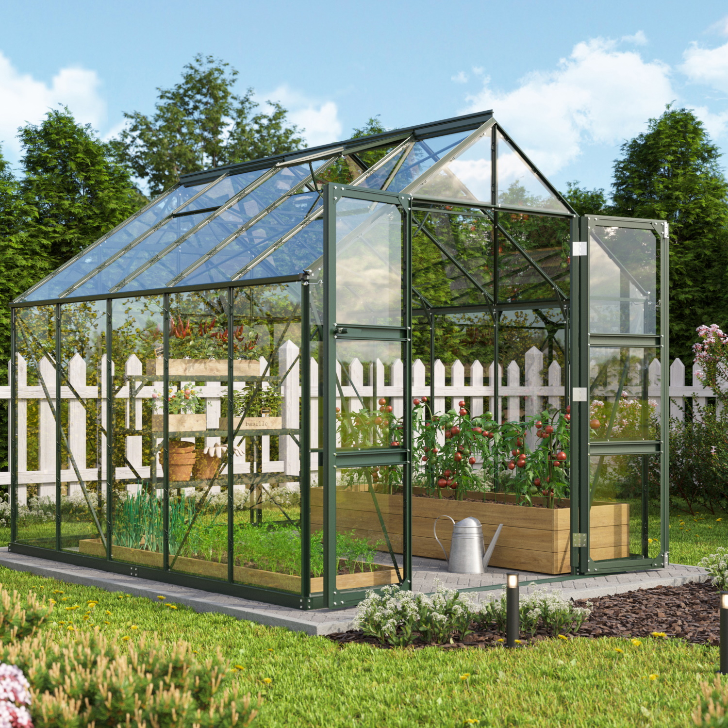 Vitavia Gewächshaus Domus 8300 ESG 3 mm inkl. 4 Dachfenster Smaragd