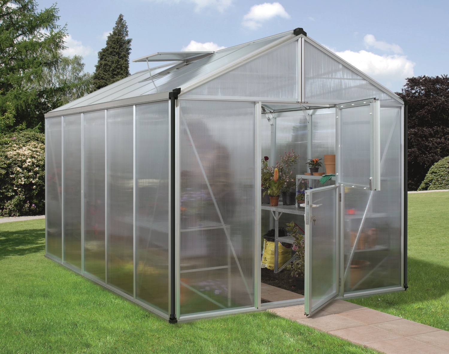 Vitavia Gewächshaus Zeus 10000 10 mm Hohlkammerplattenn inkl. 2 Dachfenster, Aluminium eloxiert