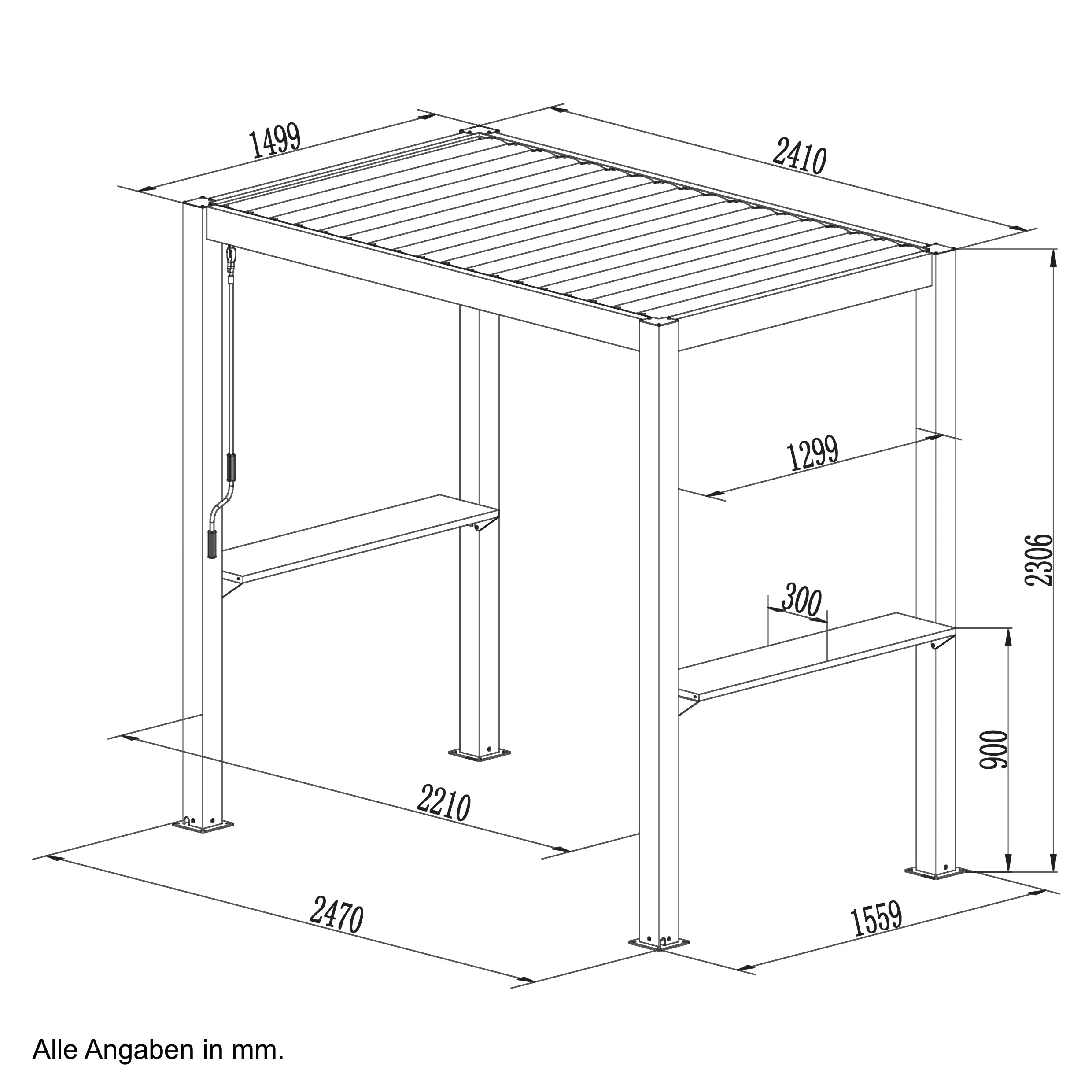 agadon Grillpergola BBQ 150 x 250 x 230 cm Dunkelgraumit Ablage