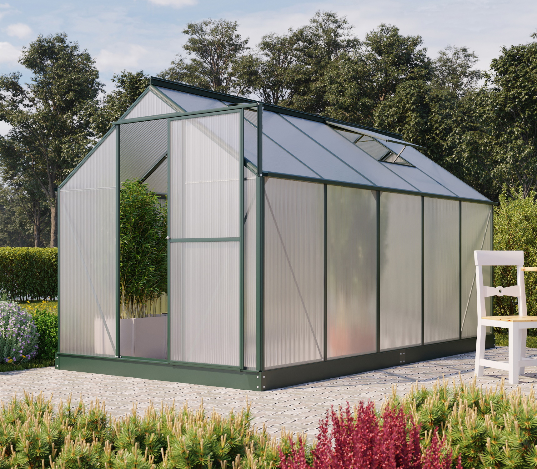 Vitavia Gewächshaus Eos 7500 inkl. 2 Dachfenster 4 mm Hohlkammerplatten, Smaragd