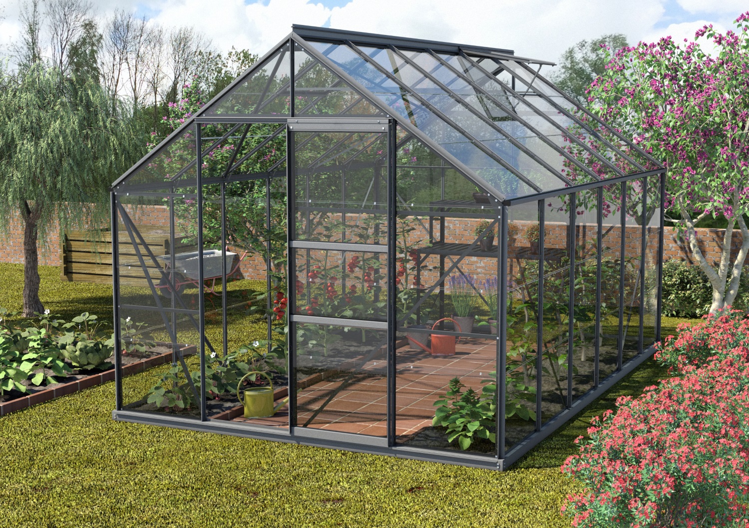 Vitavia Gewächshaus Merkur 9900 ESG 3 mm inkl. 2 Dachfenster, Schwarz