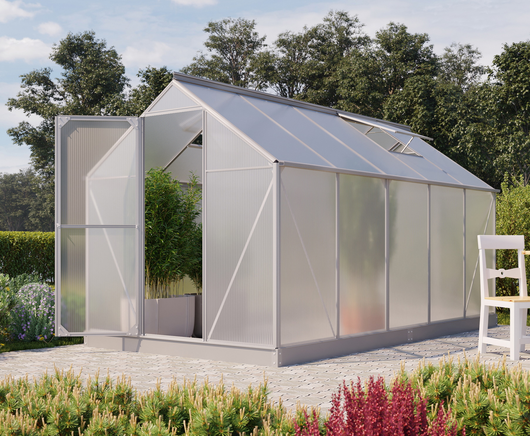 Vitavia Gewächshaus Eos 7500 inkl. 2 Dachfenster 4 mm Hohlkammerplatten, Aluminium eloxiert