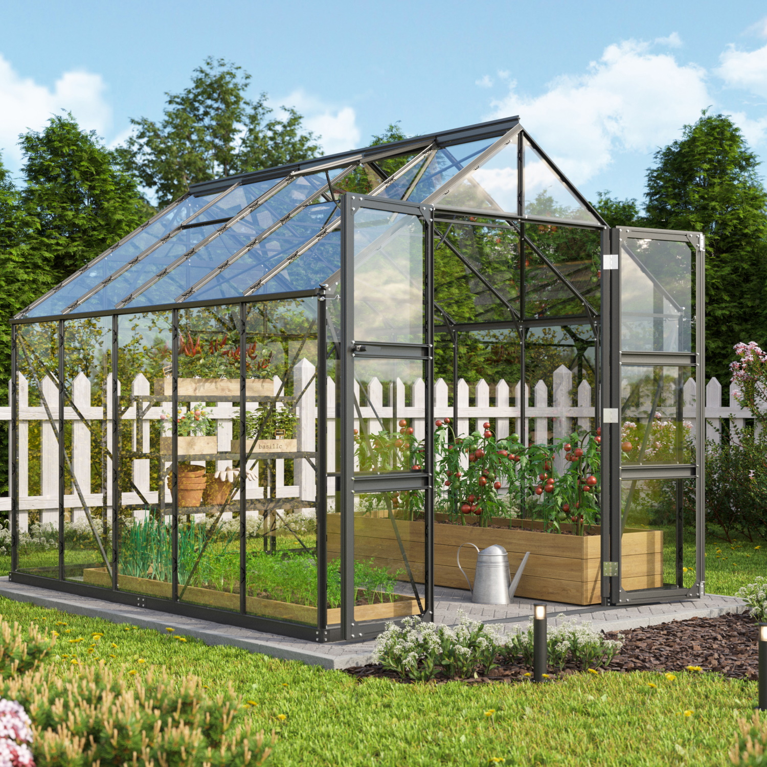 Vitavia Gewächshaus Domus 8300 ESG 3 mm inkl. 4 Dachfenster Schwarz
