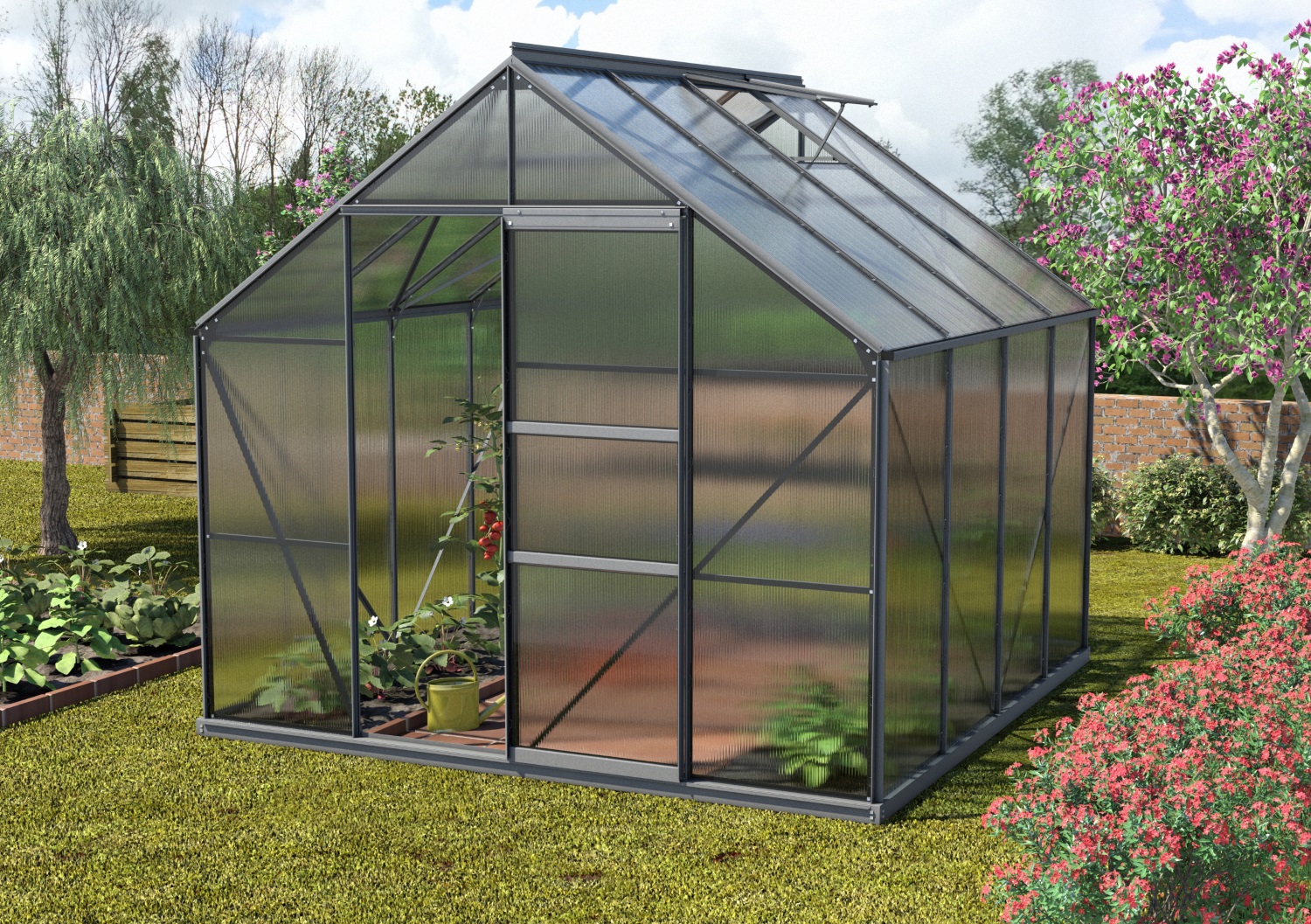 Vitavia Gewächshaus Merkur 6700 Hohlkammerplatten 6 mm inkl. 2 Dachfenster, Schwarz
