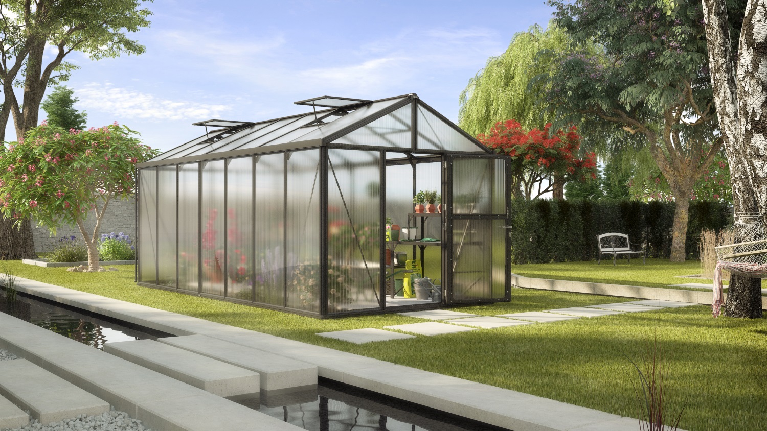 Vitavia Gewächshaus Zeus 13800 10 mm Hohlkammerplattenn inkl. 3 Dachfenster, Schwarz