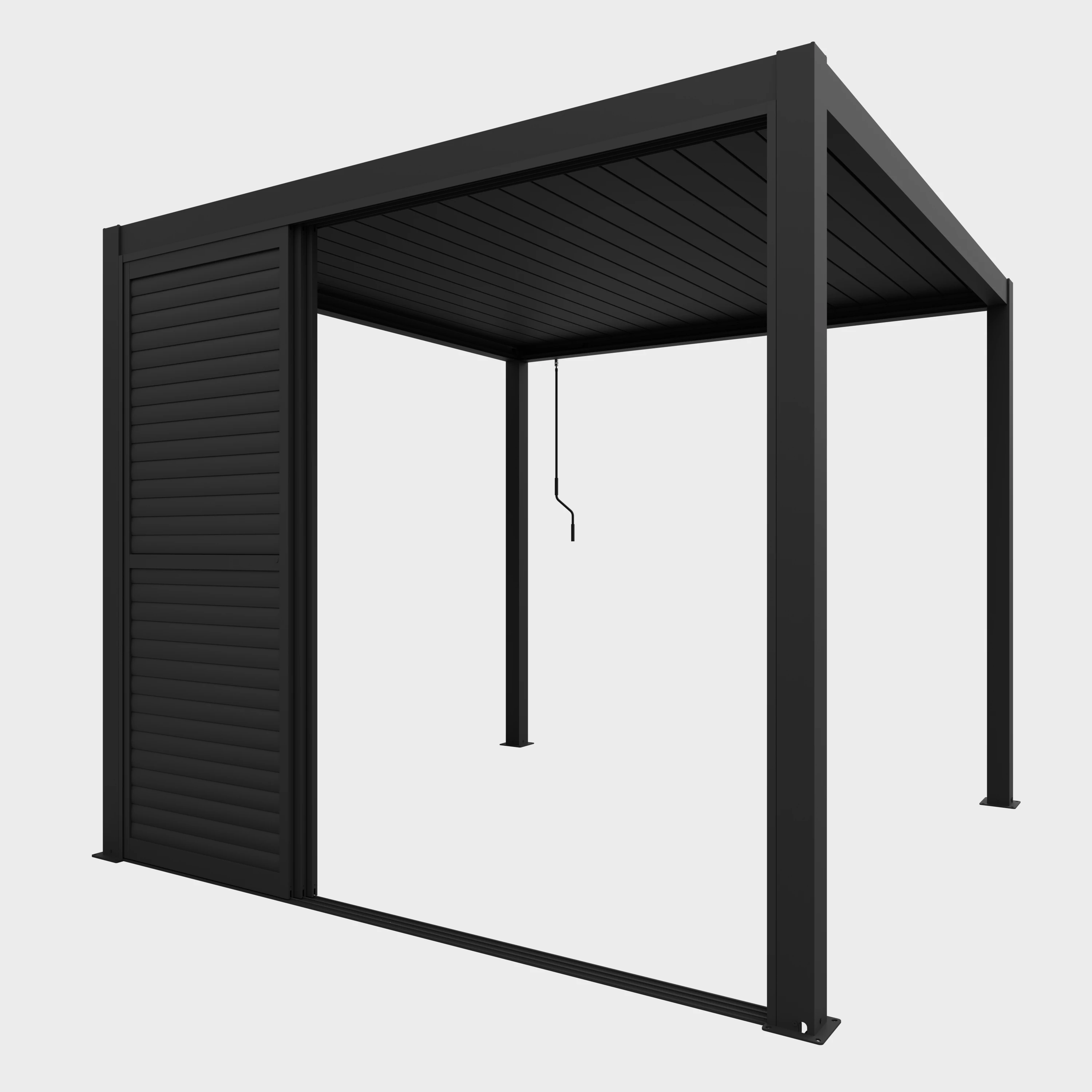 Lamellenwand Schiebetür für Pergola verstellbare Lamellen, manueller Sichtschutz in Dunkelgrau