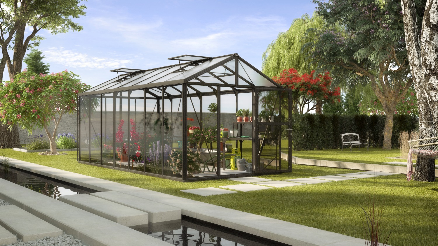 Vitavia Gewächshaus Zeus 13800 ESG/HKP inkl. 3 Dachfenster, Schwarz