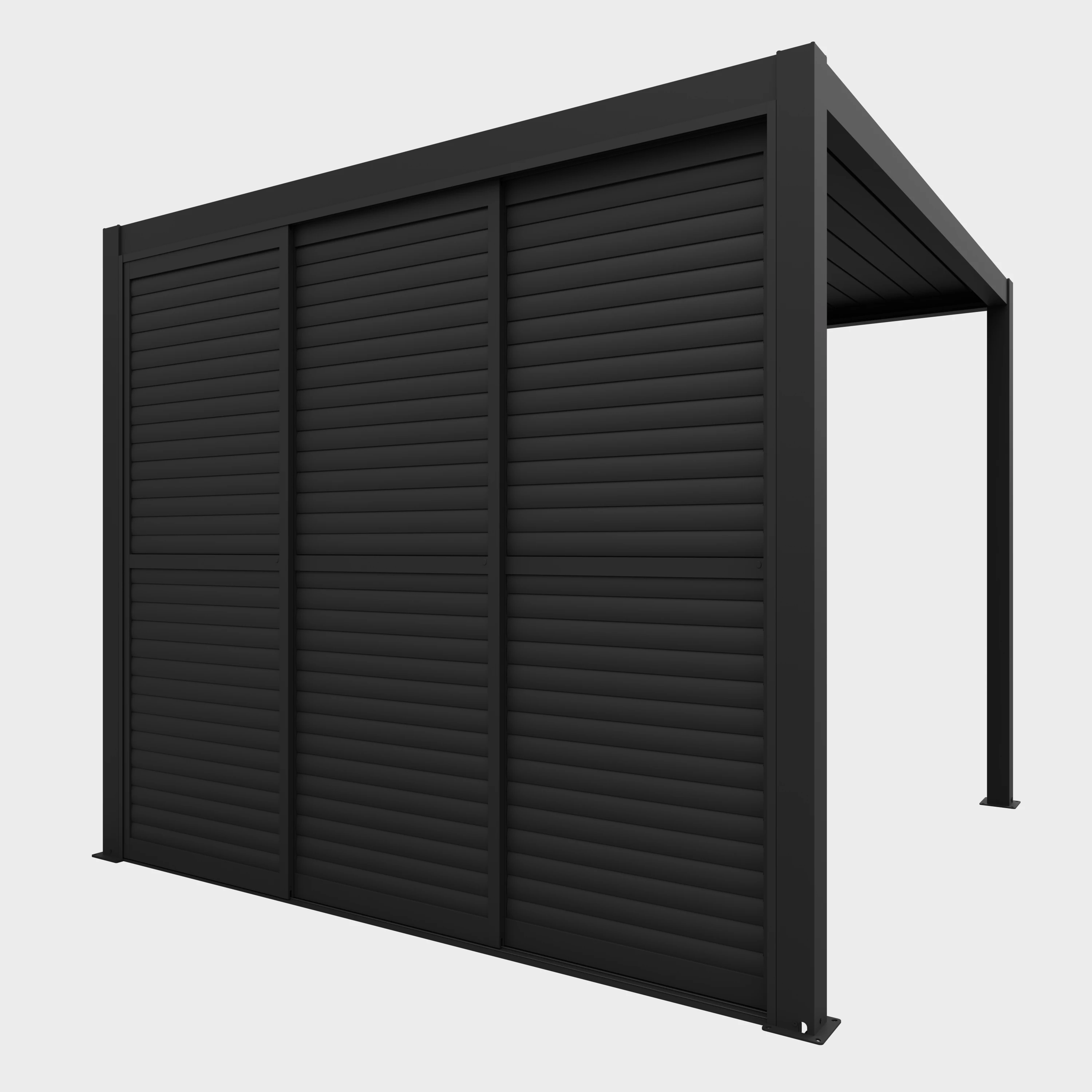 Lamellenwand Schiebetür für Pergola verstellbare Lamellen, manueller Sichtschutz in Dunkelgrau