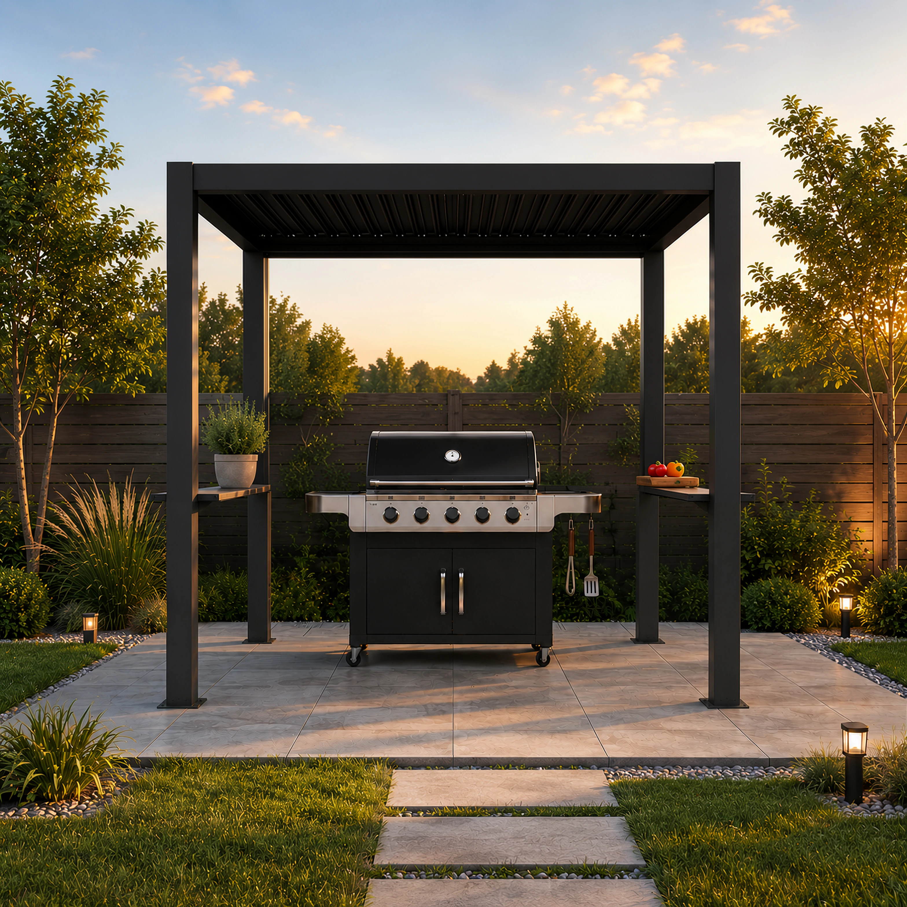 agadon Grillpergola BBQ 150 x 250 x 230 cm Dunkelgraumit Ablage