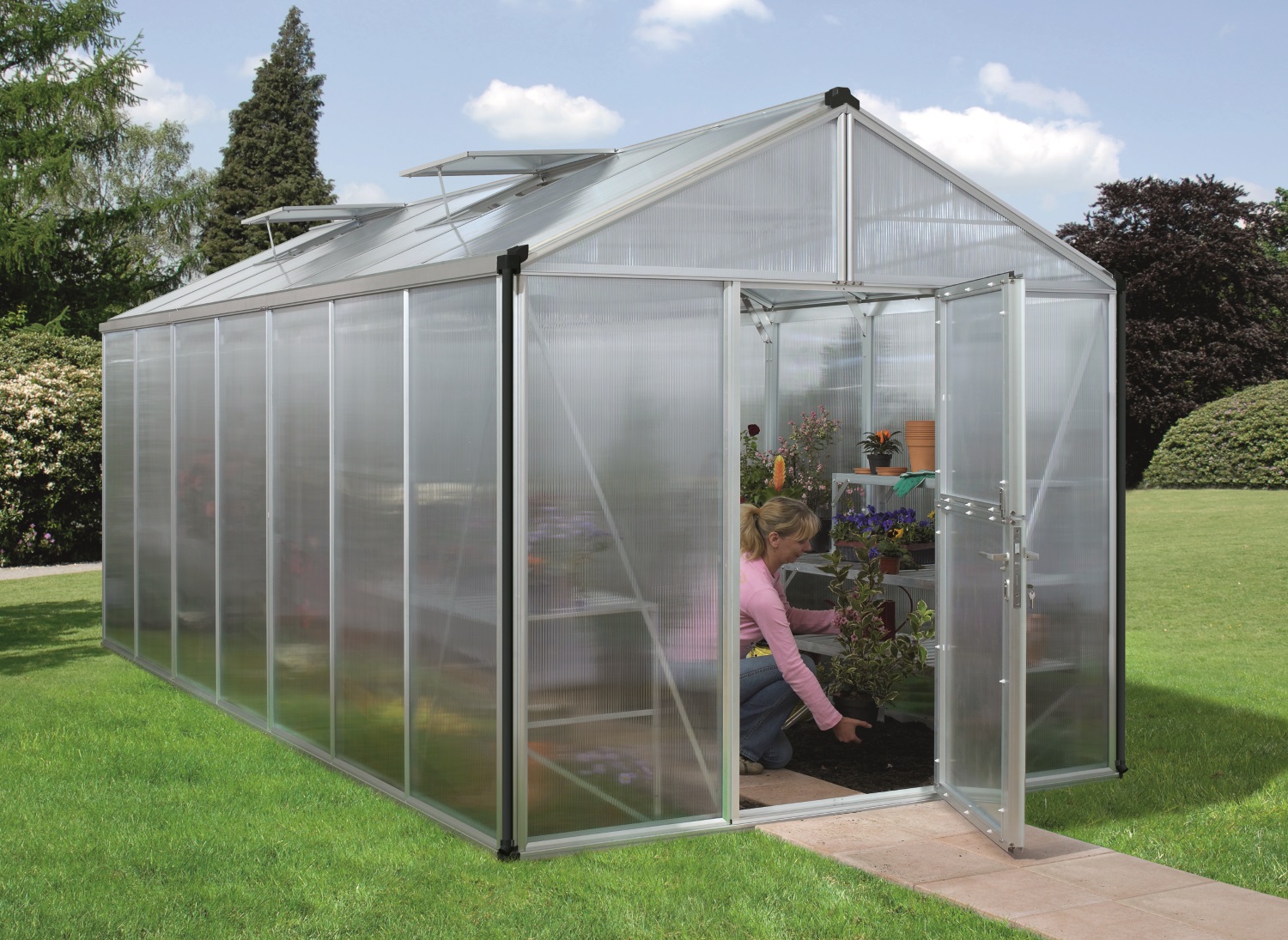 Vitavia Gewächshaus Zeus 13800 10 mm Hohlkammerplattenn inkl. 3 Dachfenster, Aluminium eloxiert