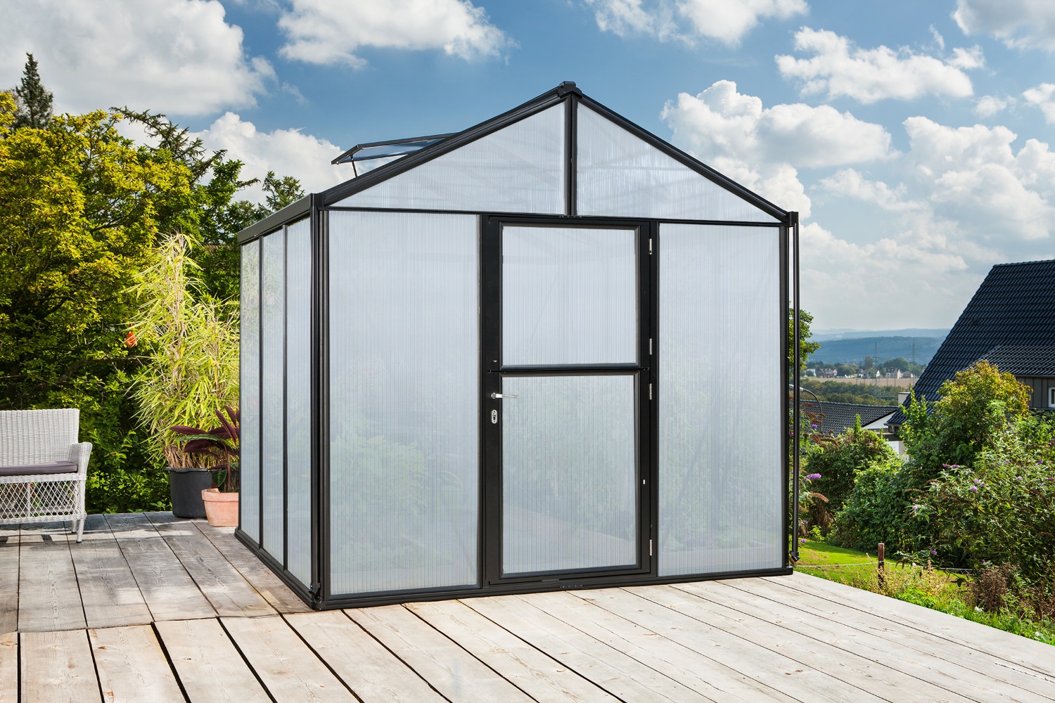 Vitavia Gewächshaus Zeus 6200 16 mm Hohlkammerplattenn inkl. 2 Dachfenster, Schwarz