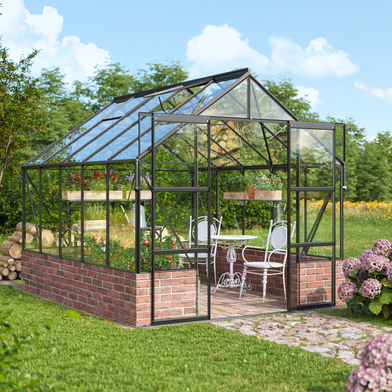 Vitavia Gewächshaus Cassandra 8300 ESG 3 mm inkl. 4 Dachfenster Schwarz