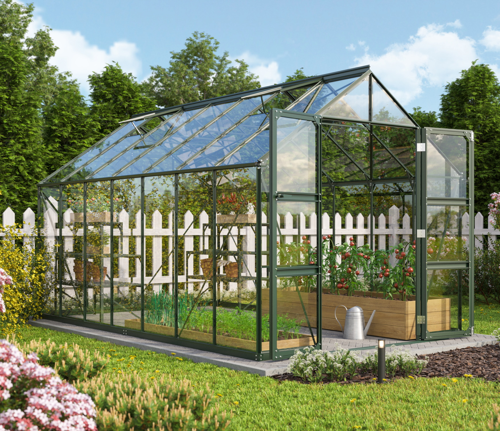 Vitavia Gewächshaus Domus 11500 ESG 3 mm inkl. 4 Dachfenster Smaragd
