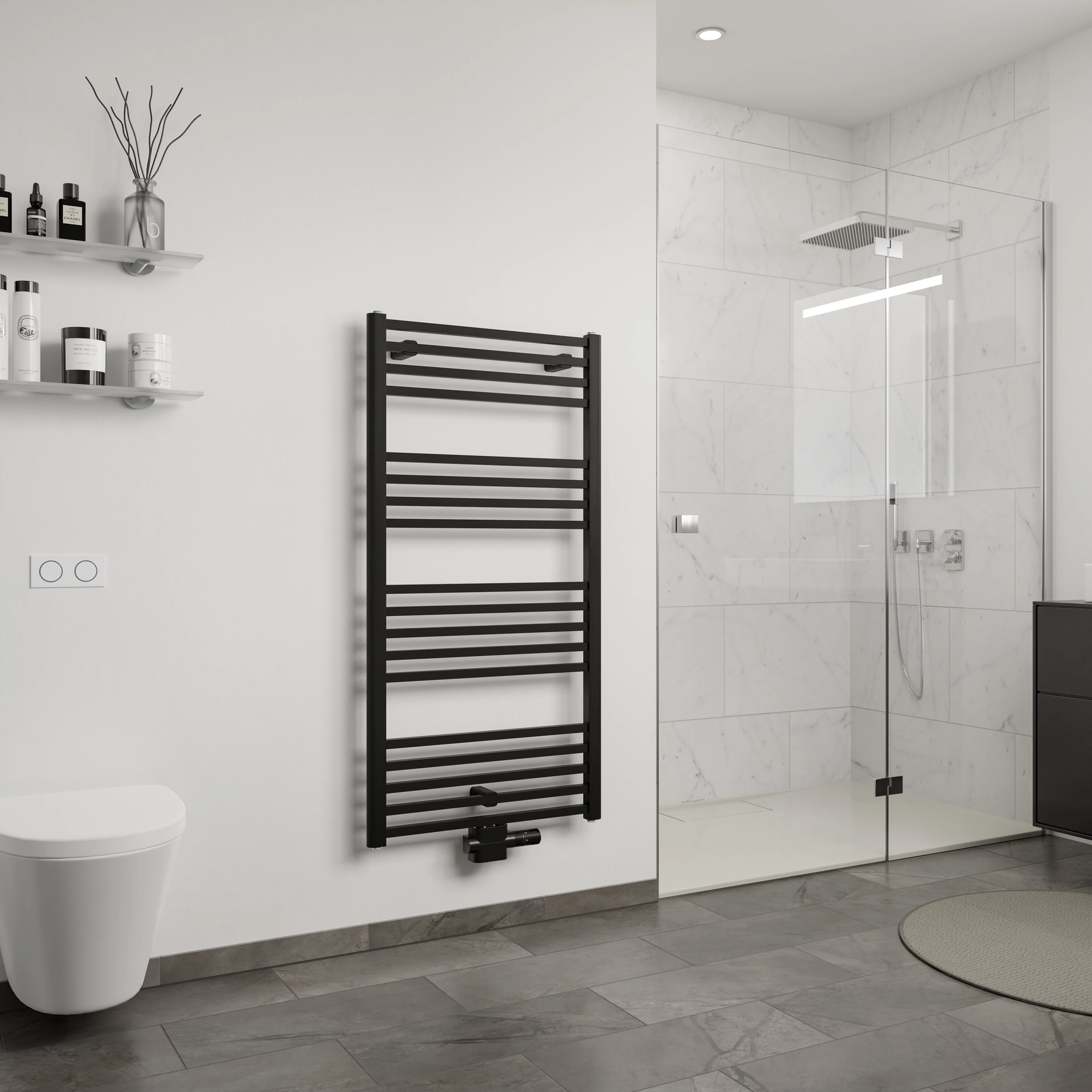 agadon Forma Design-Badheizkörper Schwarz Matt, Mittelanschluss, 1174 x 500 mm, 455 Watt