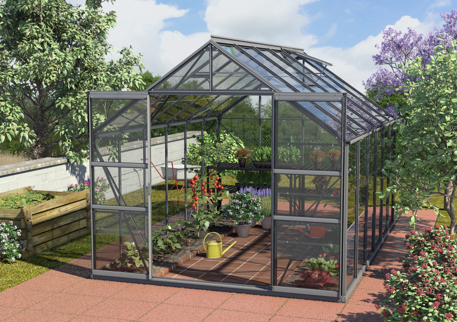 Vitavia Gewächshaus Mars 9900 ESG 3 mm inkl. 2 Dachfenster, Schwarz