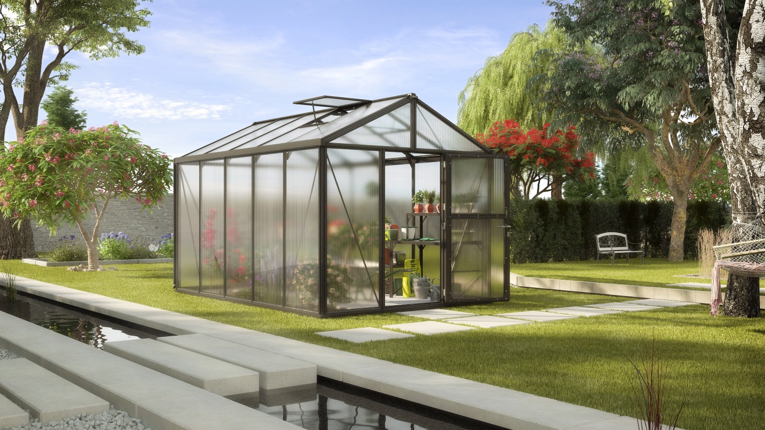 Vitavia Gewächshaus Zeus 10000 10 mm Hohlkammerplattenn inkl. 3 Dachfenster, Schwarz
