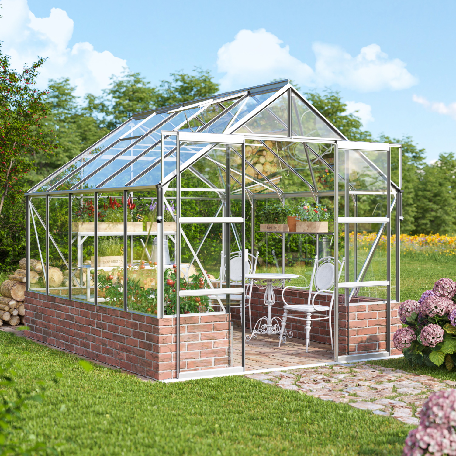 Vitavia Gewächshaus Cassandra 8300 ESG 3 mm inkl. 4 Dachfenster Aluminium eloxiert