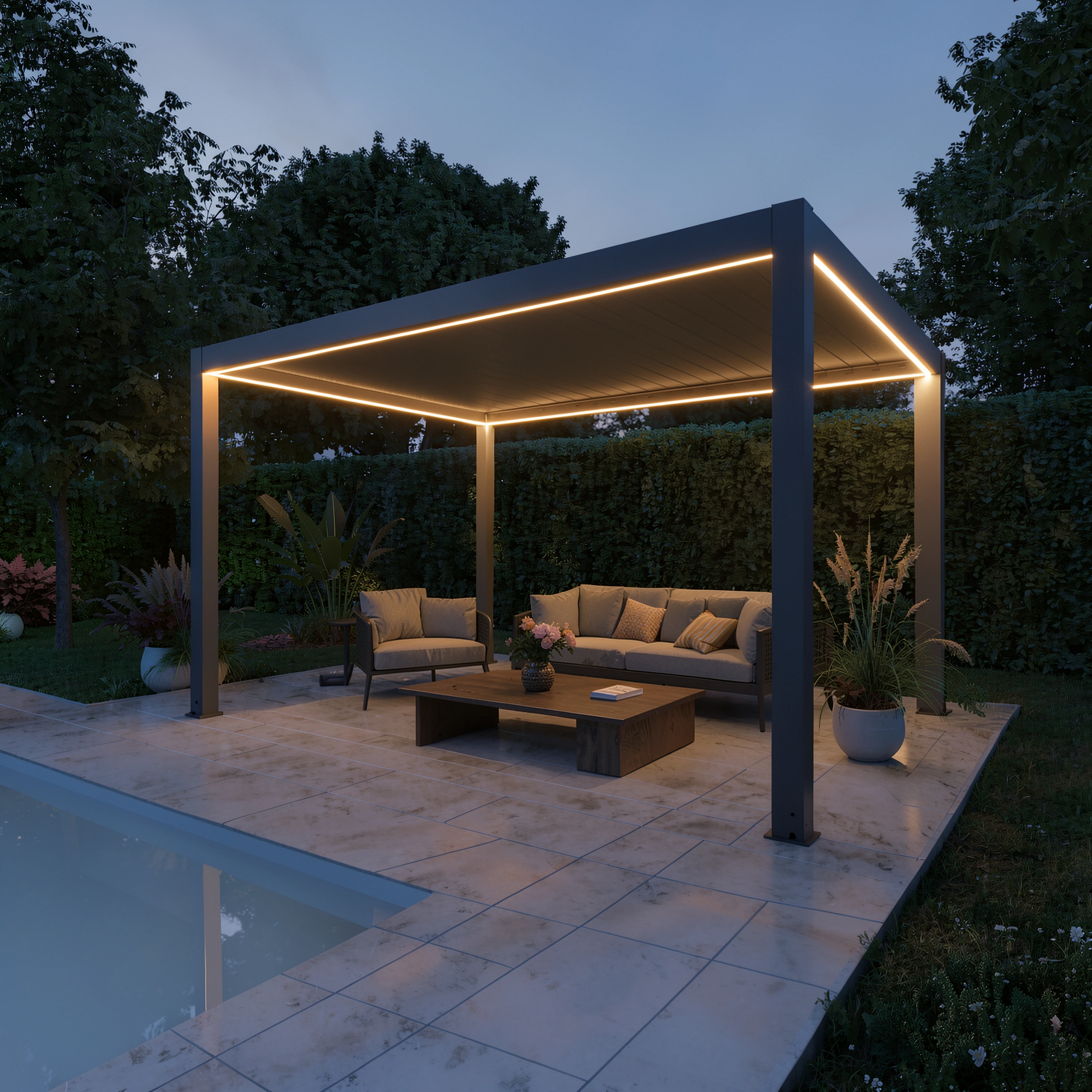 agadon Pergola Pro elektrische Premium Pergola mit Lamellendach, App-Steuerung & LED-Beleuchtung