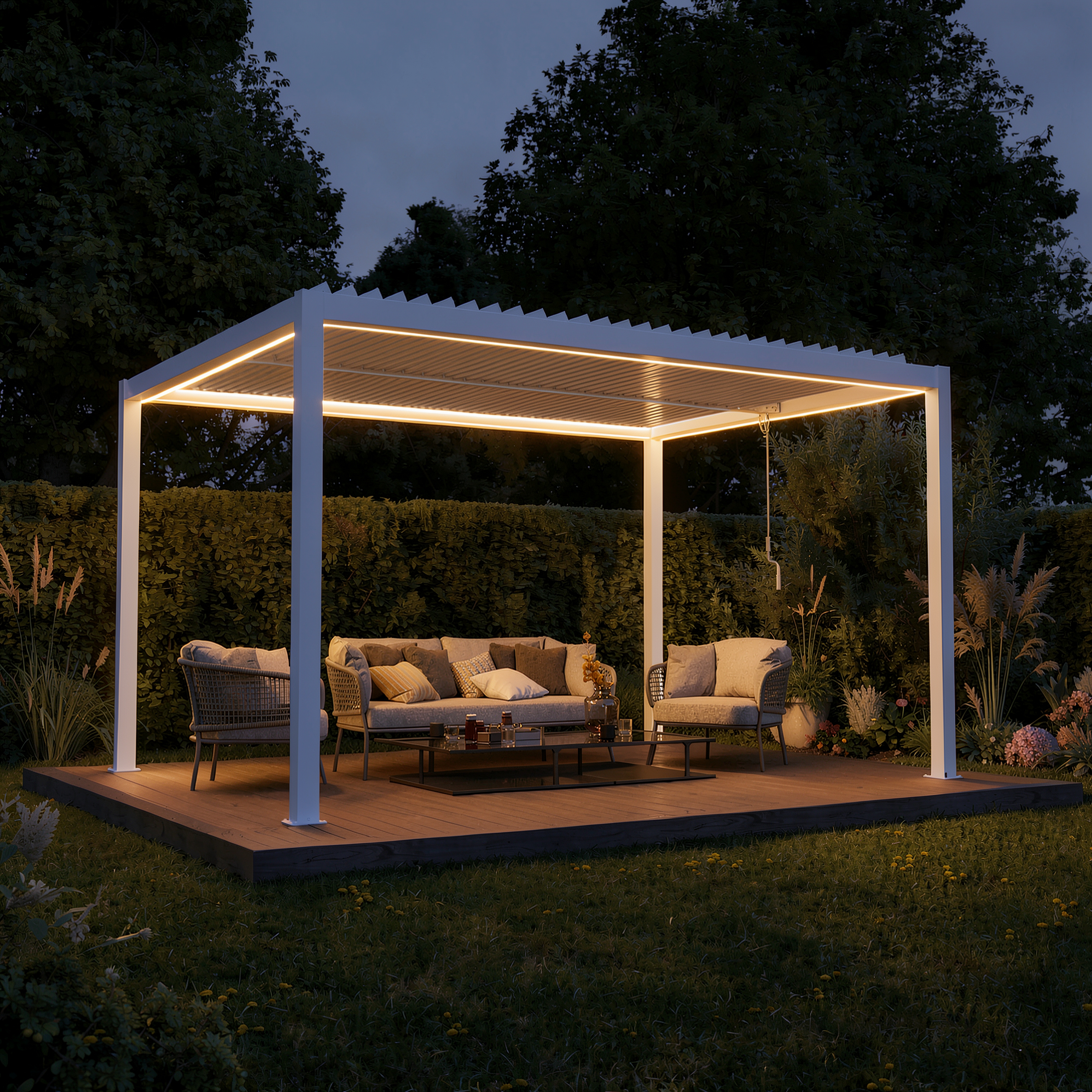 agadon Aluminum Lamellen-Pergola inkl. RGB-LED-Beleuchtung 296 x 395 cm Weiß