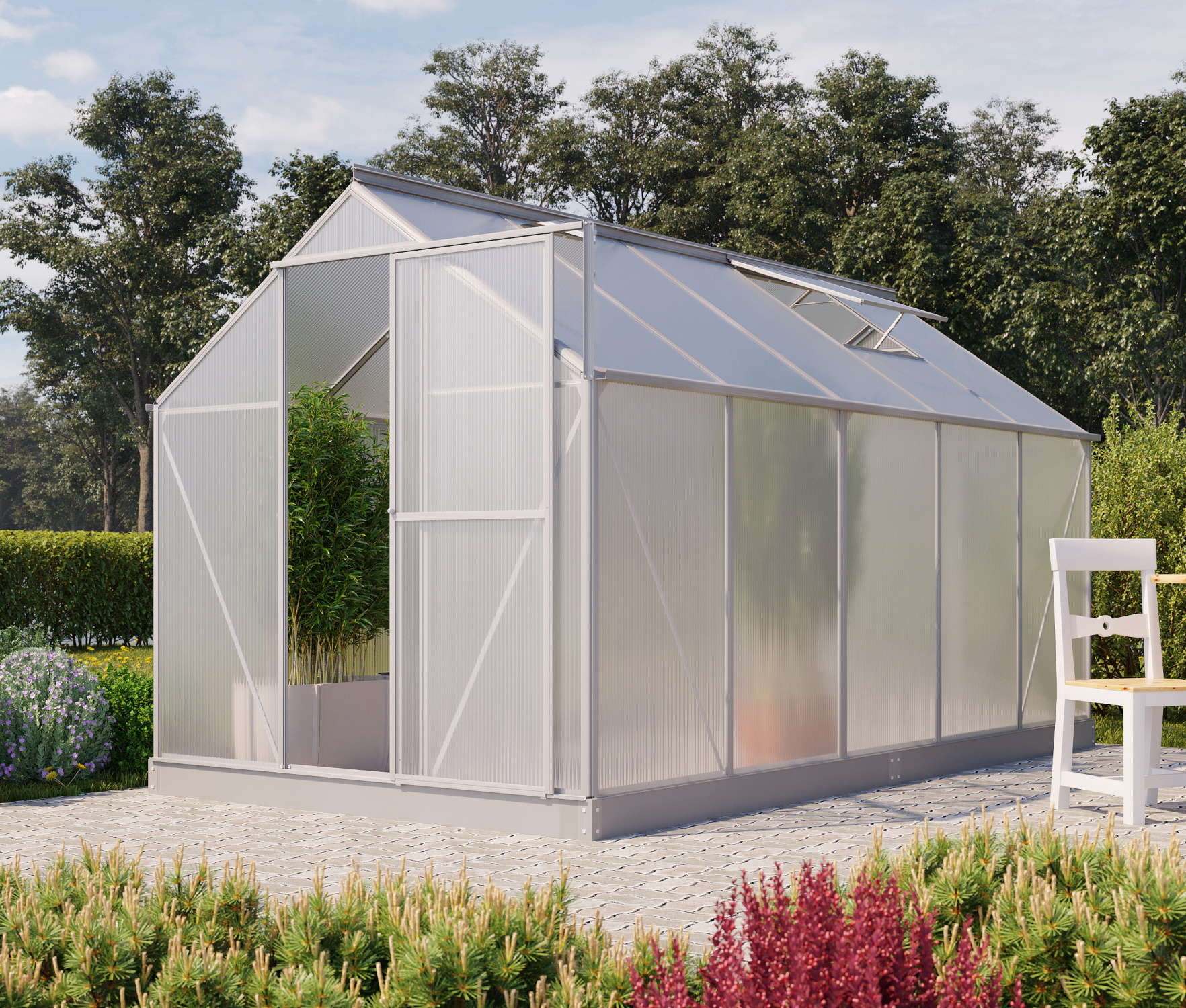 Vitavia Gewächshaus Eos 7500 inkl. 2 Dachfenster 4 mm Hohlkammerplatten, Aluminium eloxiert