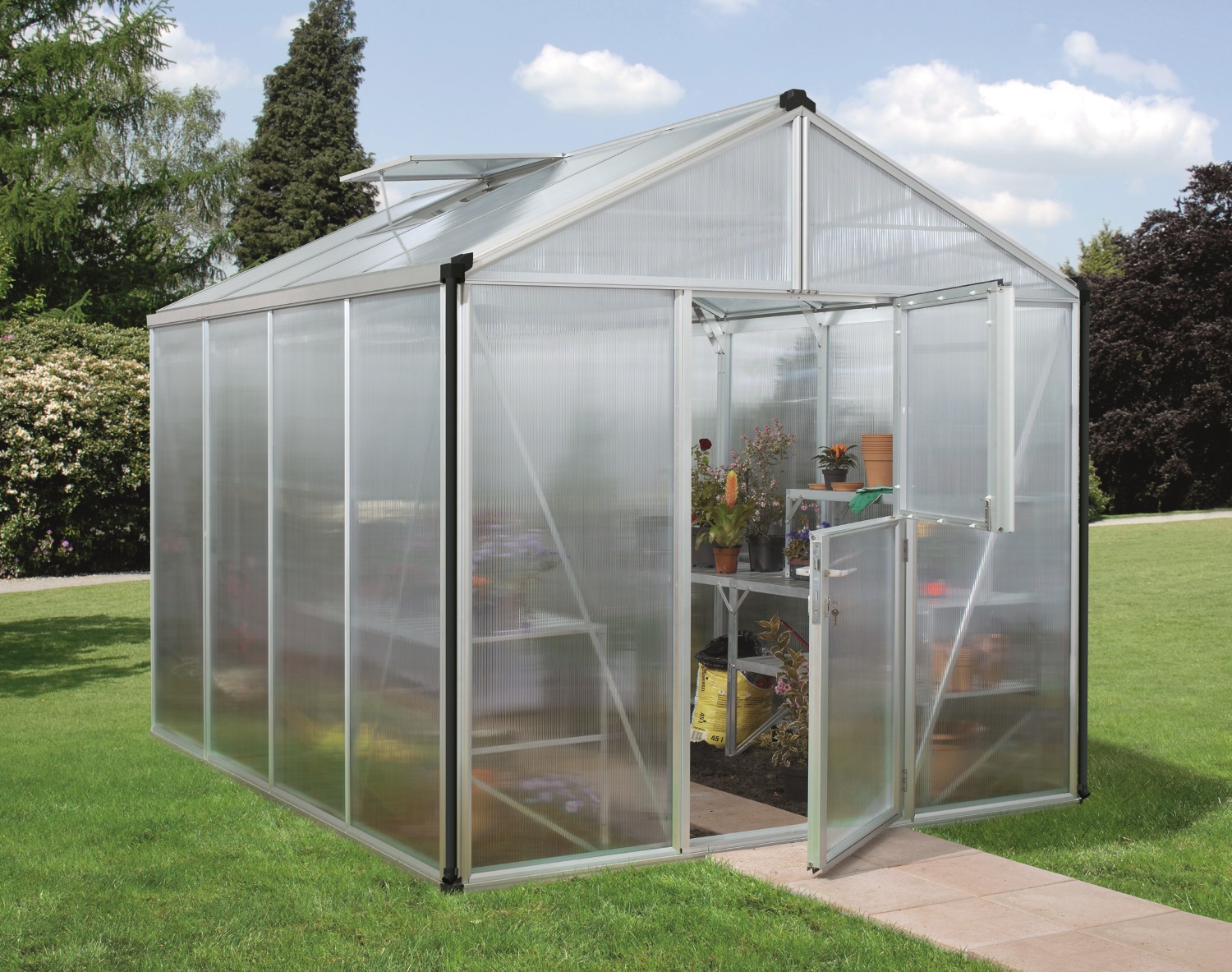 Vitavia Gewächshaus Zeus 8100 16 mm Hohlkammerplattenn inkl. 2 Dachfenster, Aluminium eloxiert