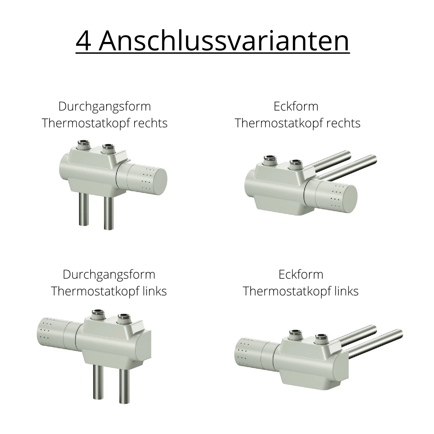 XIMAX Mittenanschlussgarnitur Multiblock für 50 mm Mittelanschluss, Eck- & Durchgangsform, inkl. Thermostatkopf & Blende, Weiß