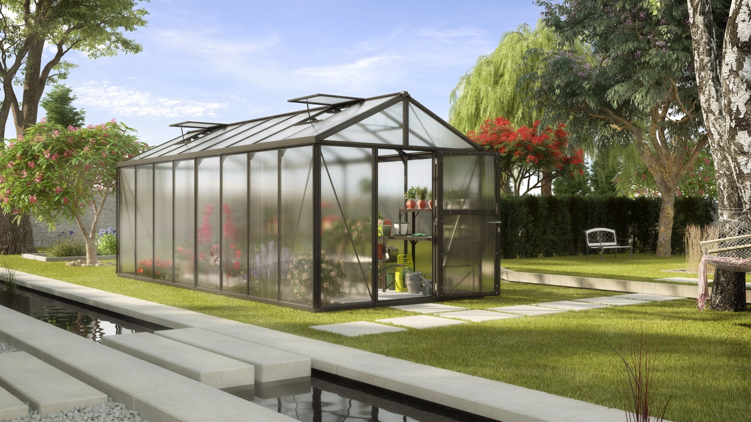 Vitavia Gewächshaus Zeus 15700 10 mm Hohlkammerplattenn inkl. 3 Dachfenster, Schwarz