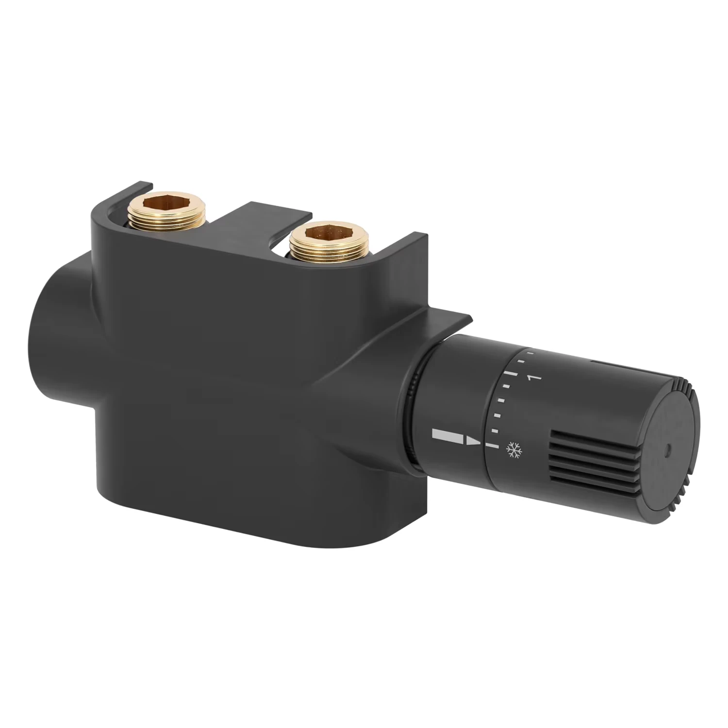 XIMAX Mittenanschlussgarnitur Multiblock für 50 mm Mittelanschluss, Eck- & Durchgangsform, inkl. Thermostatkopf & Blende, Schwarz