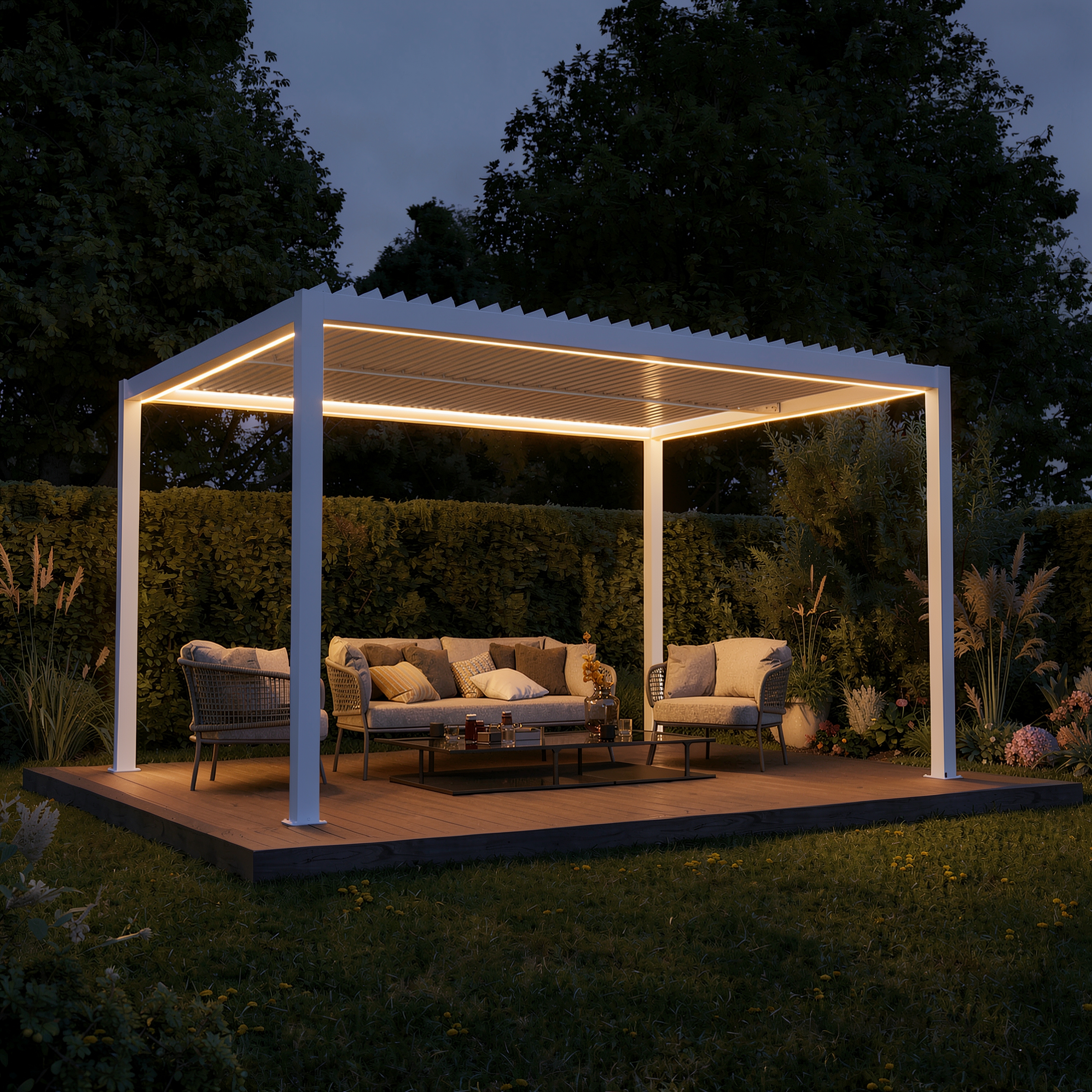 agadon Aluminum Lamellen-Pergola elektrisch 296 x 395 cm Weiß