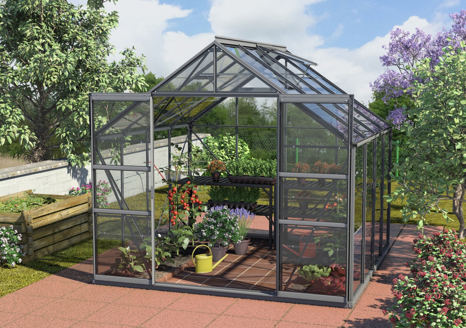Vitavia Gewächshaus Mars 6700 ESG 3 mm inkl. 2 Dachfenster, Schwarz