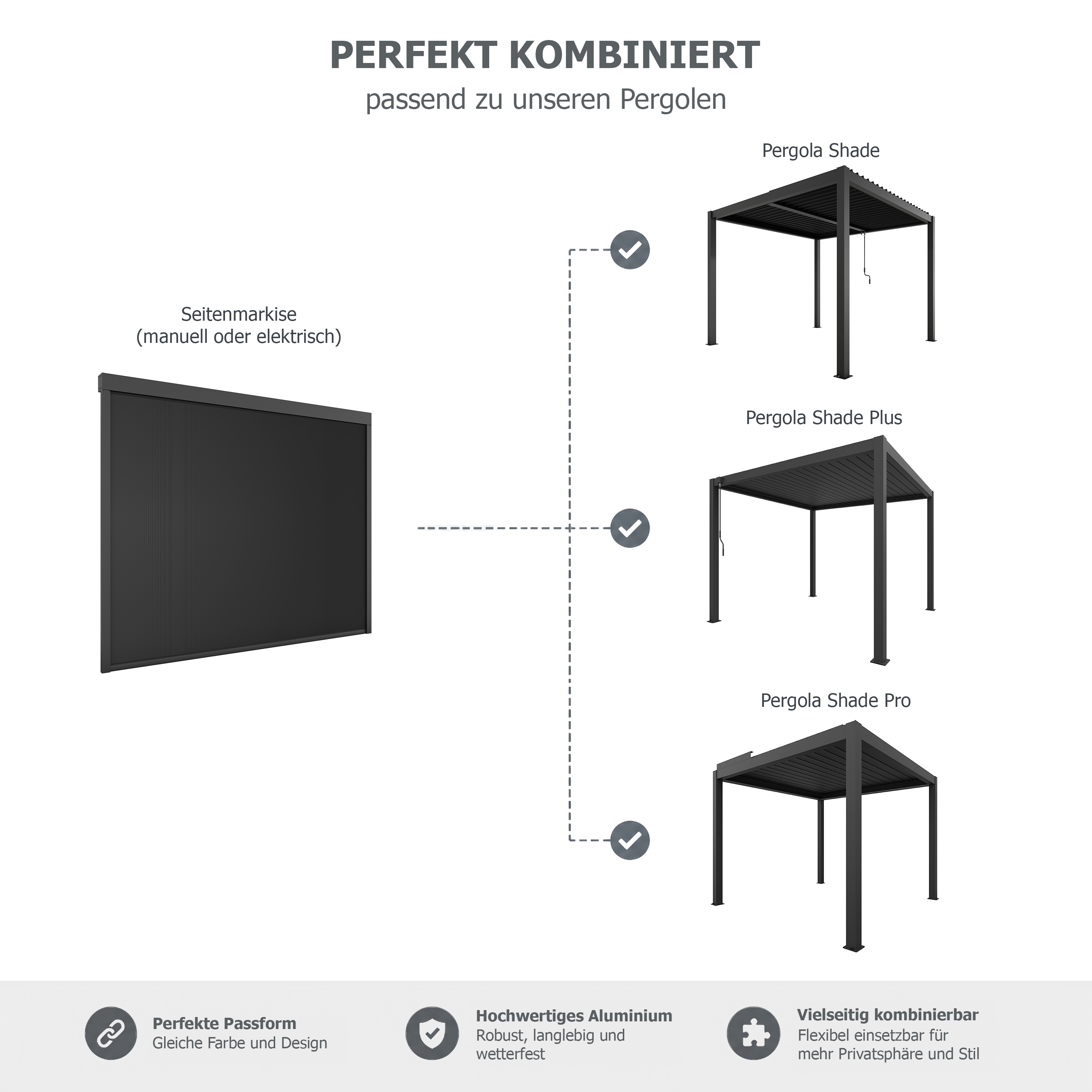 XIMAX Pergola Shade Seitenmarkise 300cm manuell