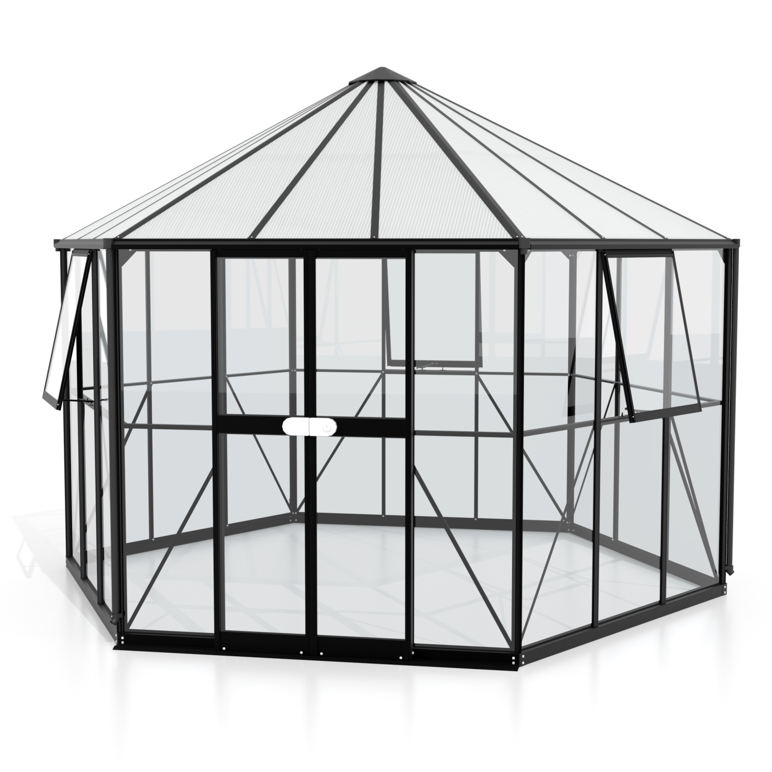 Vitavia Gewächshaus freistehend Pi 9000 inkl. 3 Seitenfenster Schwarz