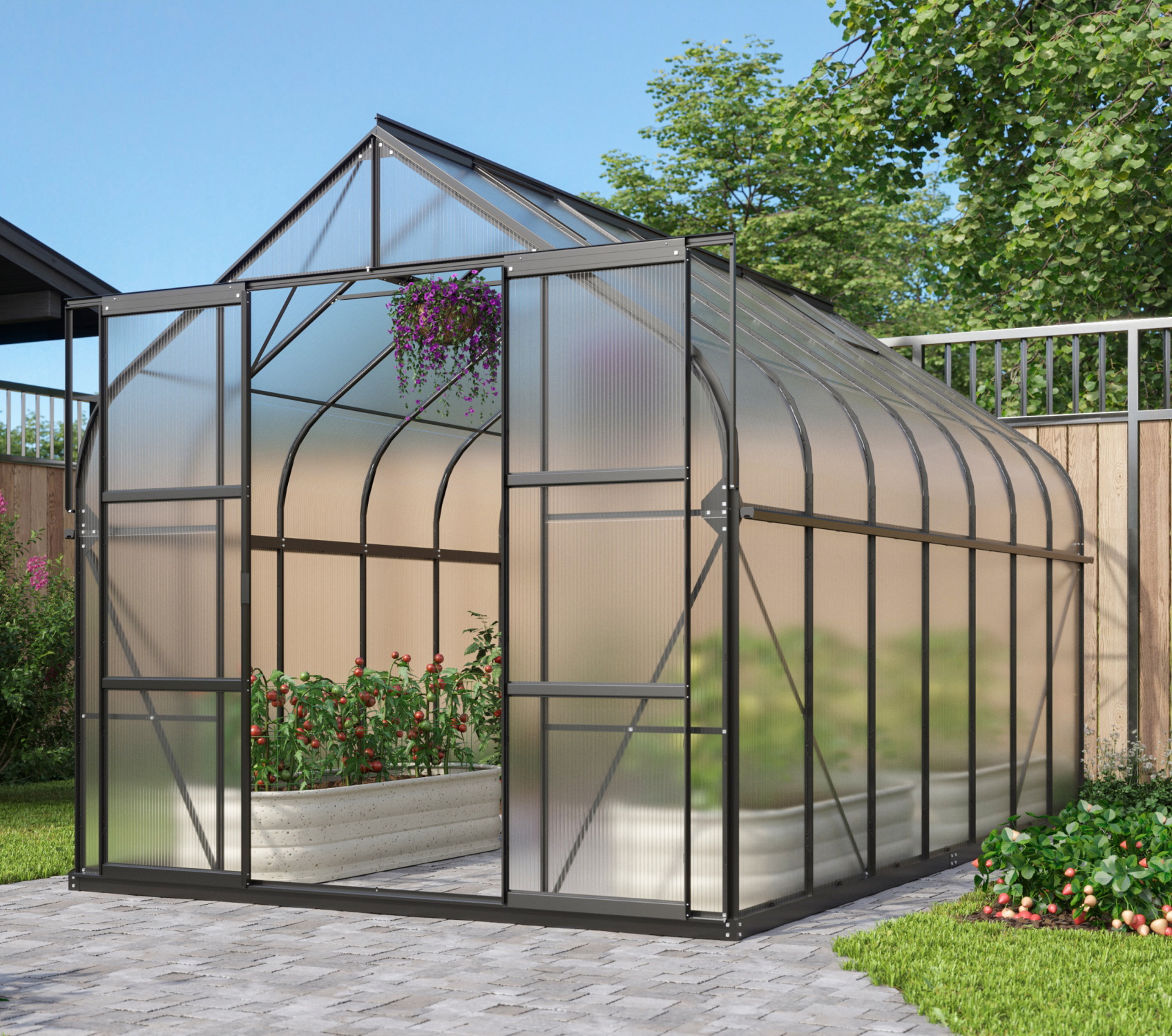 Vitavia Gewächshaus Dione 11500 4mm HKP inkl. 4 Dachfenster und Stahlfundament, Schwarz