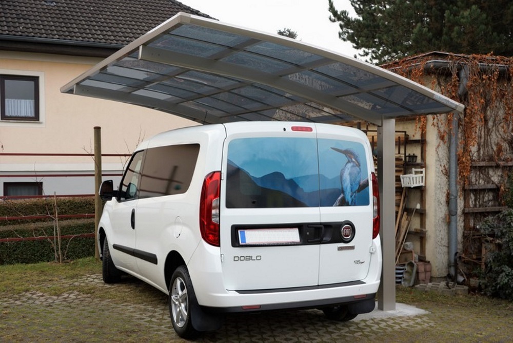 Aluminium Design-Carport Bogendach Edelstahl-Look Schneelast 100 kg/qm