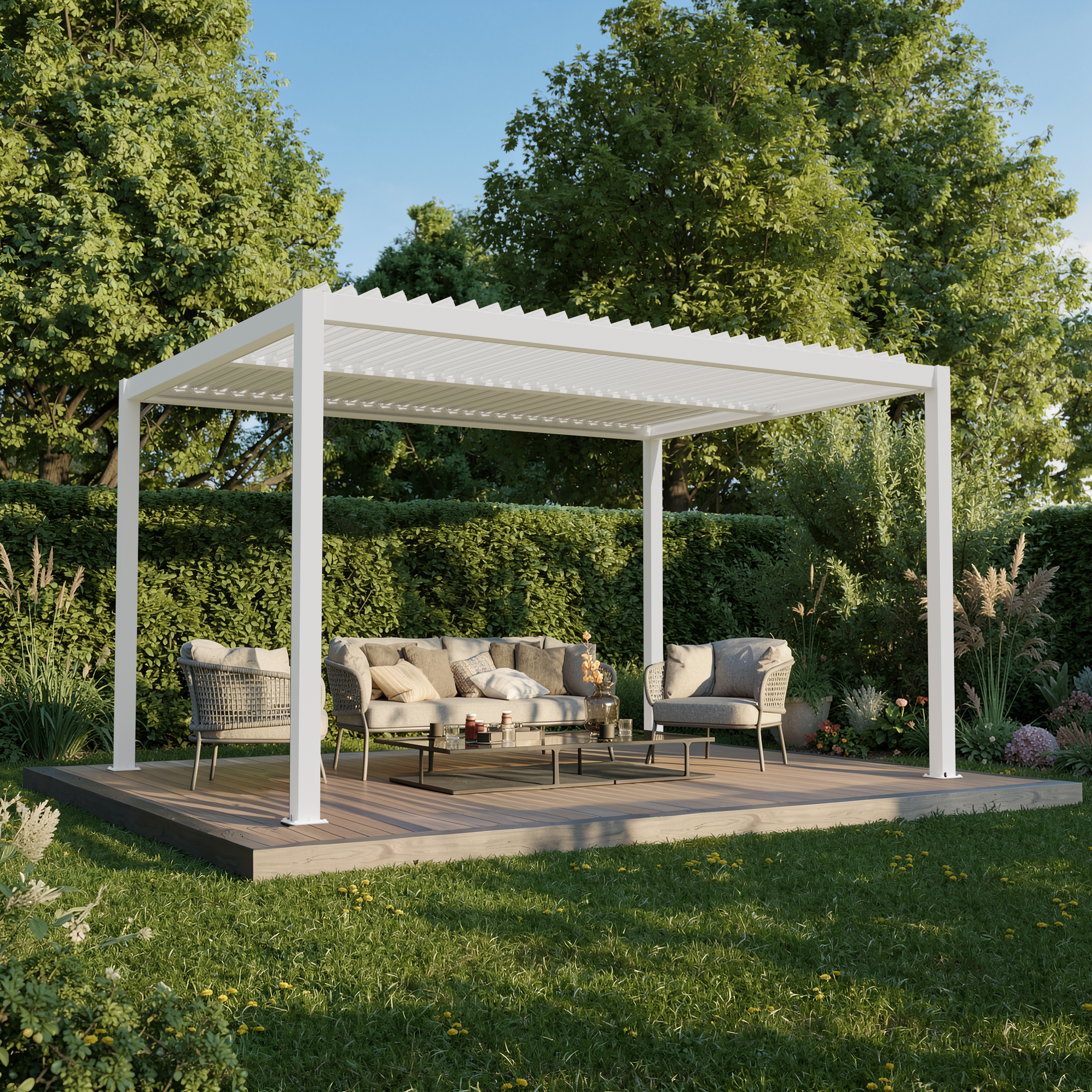 agadon Aluminum Lamellen-Pergola elektrisch 296 x 395 cm Weiß