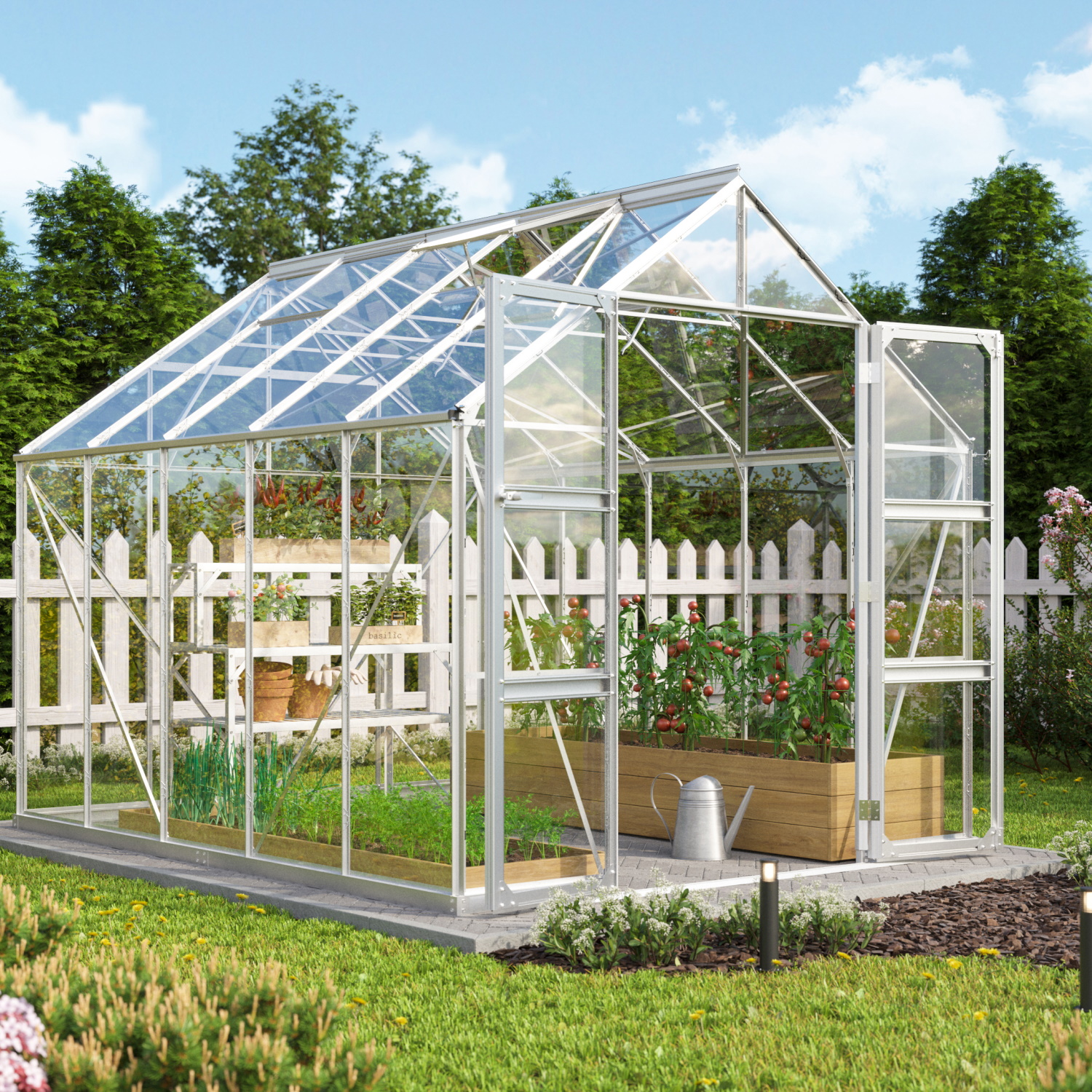 Vitavia Gewächshaus Domus 8300 ESG 3 mm inkl. 4 Dachfenster Aluminium eloxiert