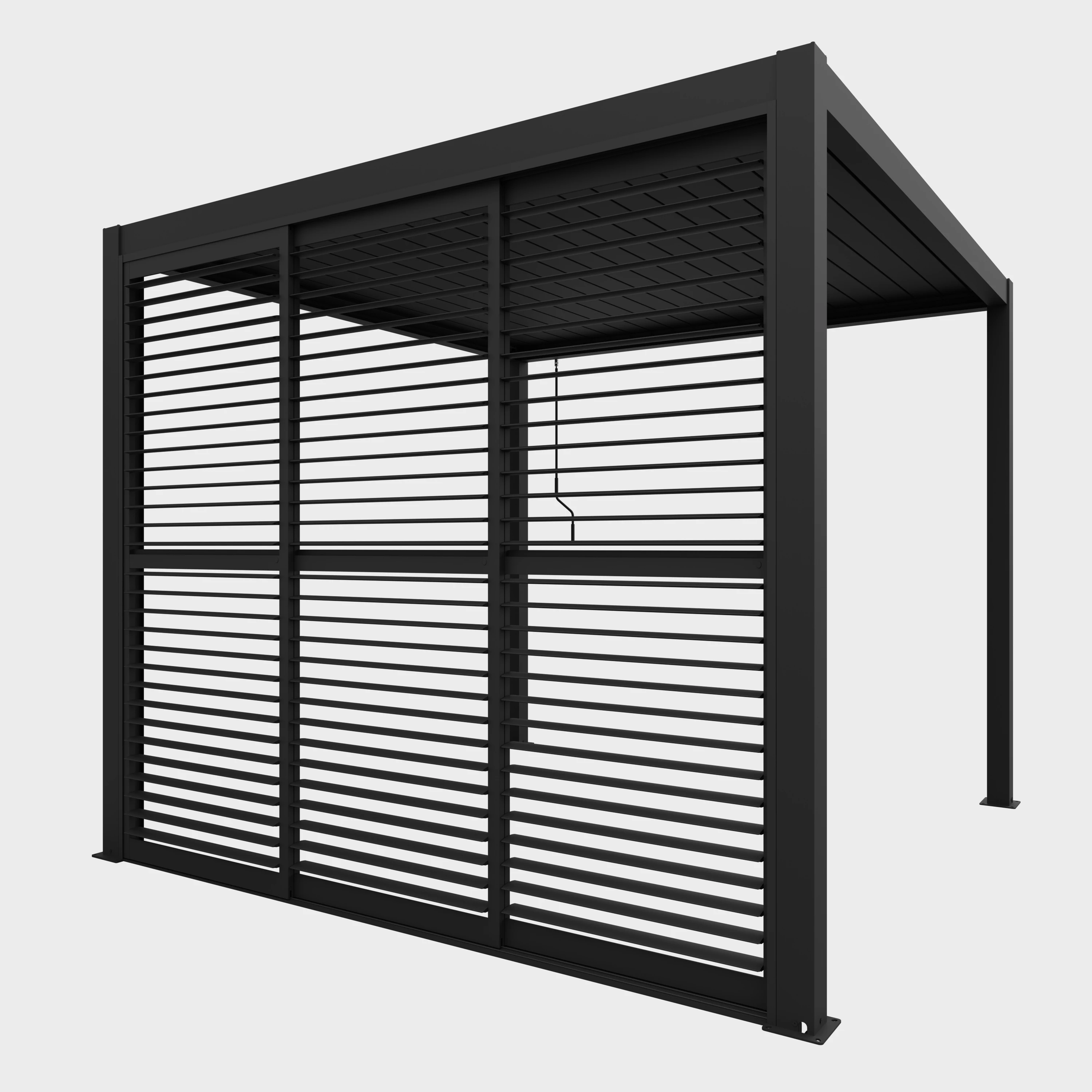 Lamellenwand Schiebetür für Pergola verstellbare Lamellen, manueller Sichtschutz in Dunkelgrau