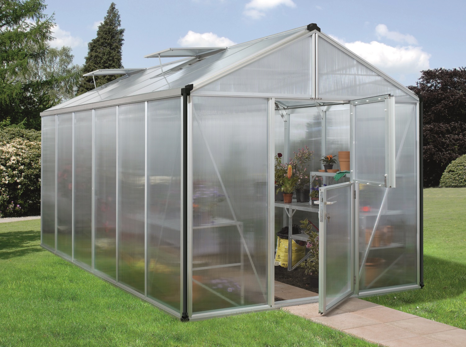 Vitavia Gewächshaus Zeus 11900 10 mm Hohlkammerplattenn inkl. 3 Dachfenster, Aluminium eloxiert