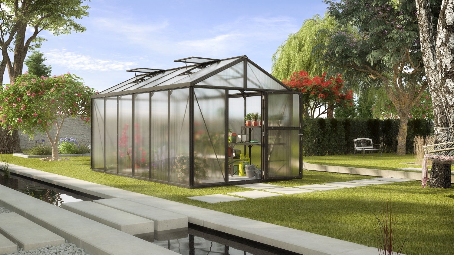 Vitavia Gewächshaus Zeus 11900 10 mm Hohlkammerplattenn inkl. 3 Dachfenster, Schwarz