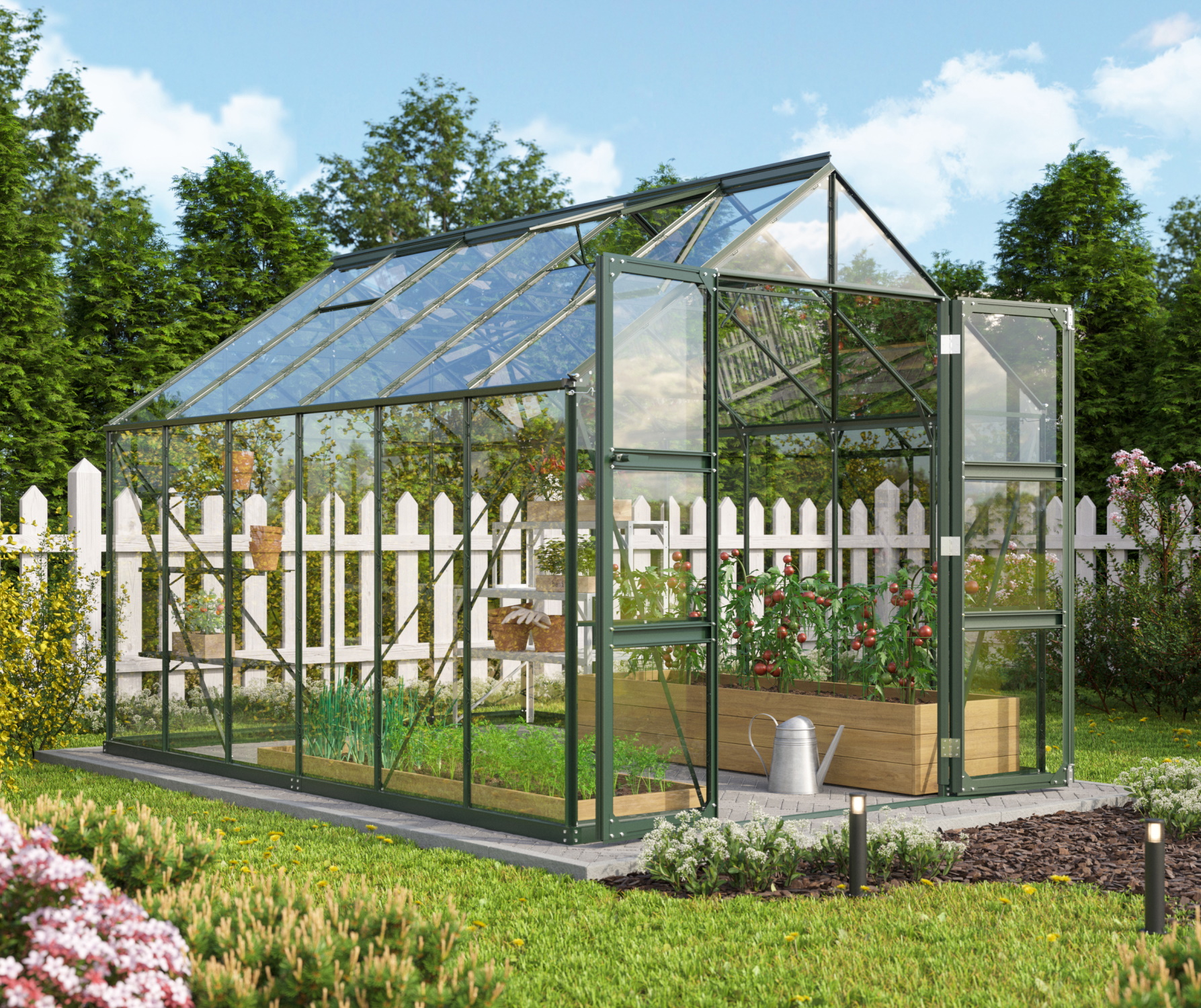 Vitavia Gewächshaus Domus 9900 ESG 3 mm inkl. 4 Dachfenster Smaragd
