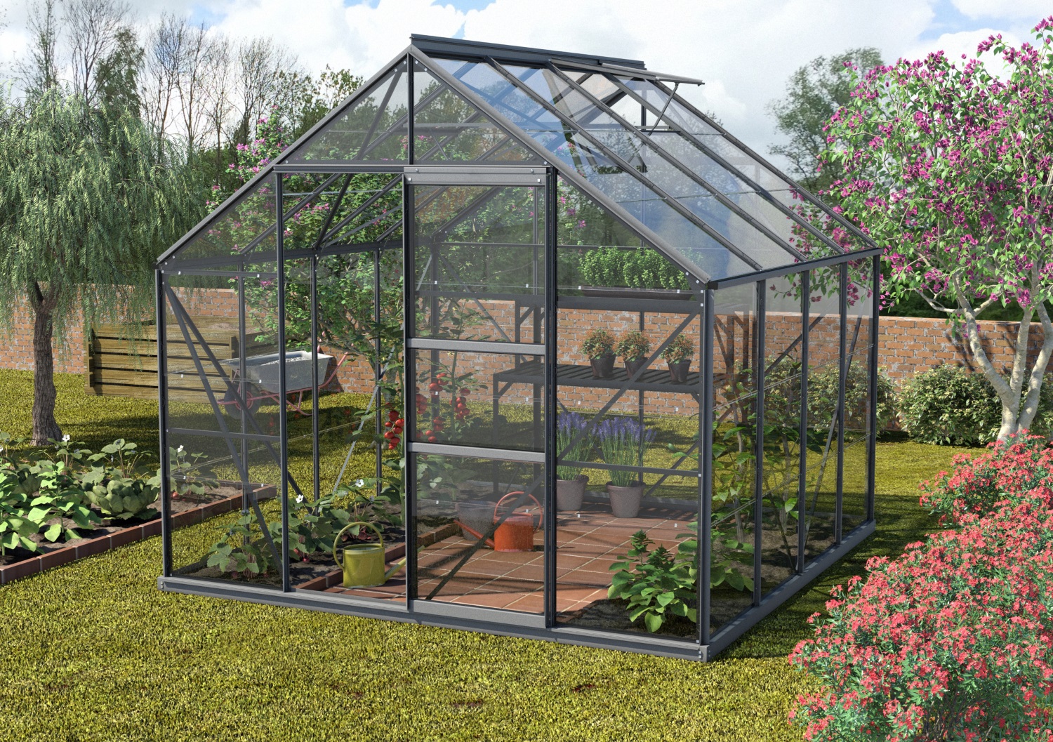 Vitavia Gewächshaus Merkur 6700 ESG 3 mm inkl. 2 Dachfenster, Schwarz