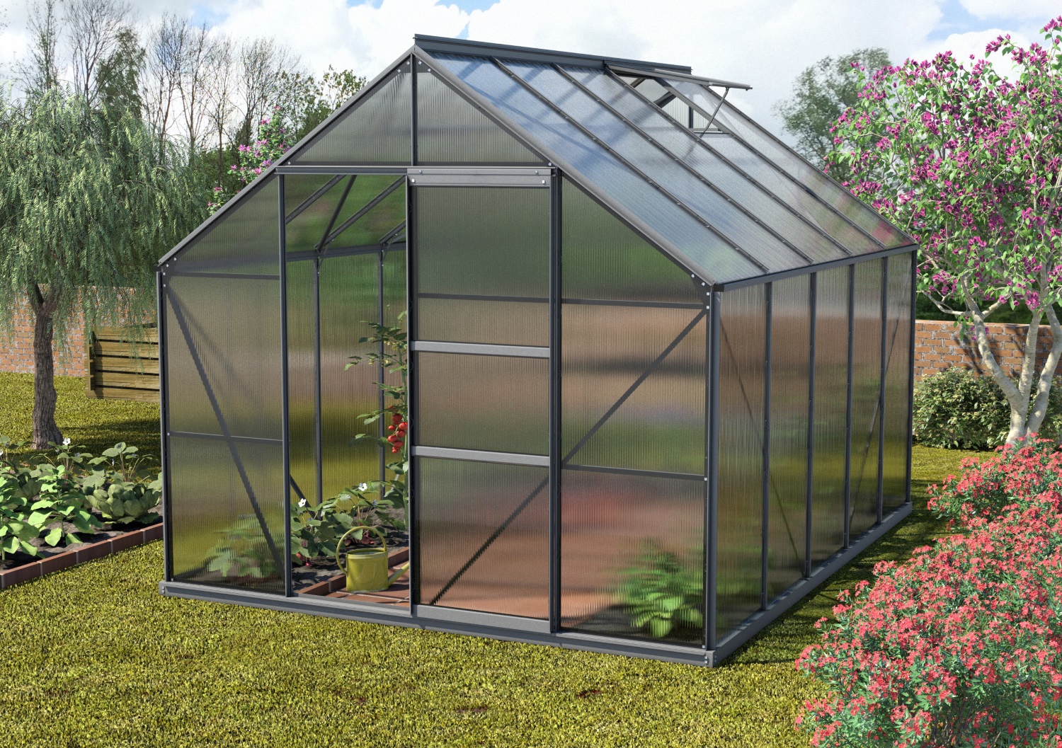 Vitavia Gewächshaus Merkur 9900 Hohlkammerplatten 6 mm inkl. 2 Dachfenster, Schwarz